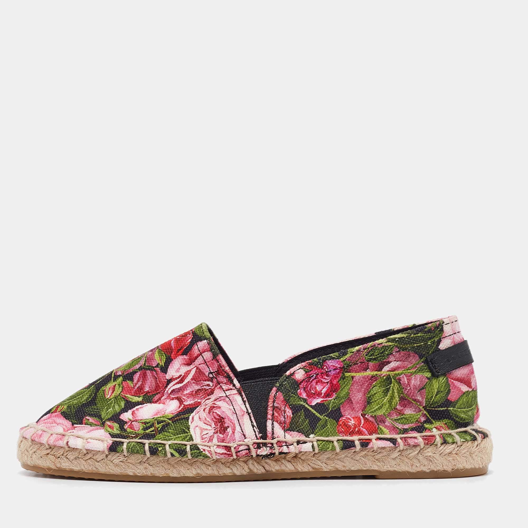 Dolce & Gabbana Tricolor Floral Print Canvas Espadrille Flats Size 31 (Kids)