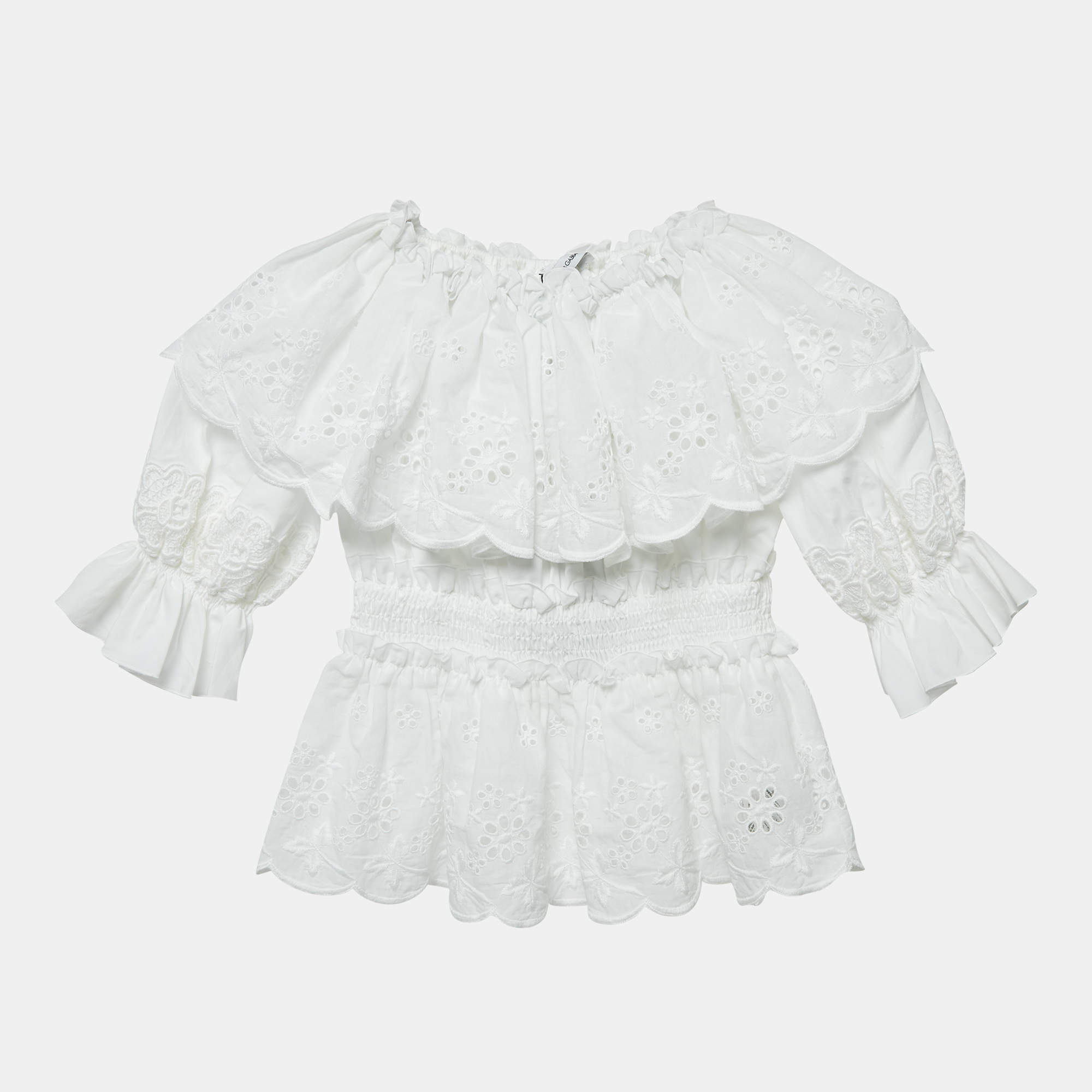 Dolce & Gabbana White Broderie Anglaise Cotton Ruffled Top 4 Yrs 