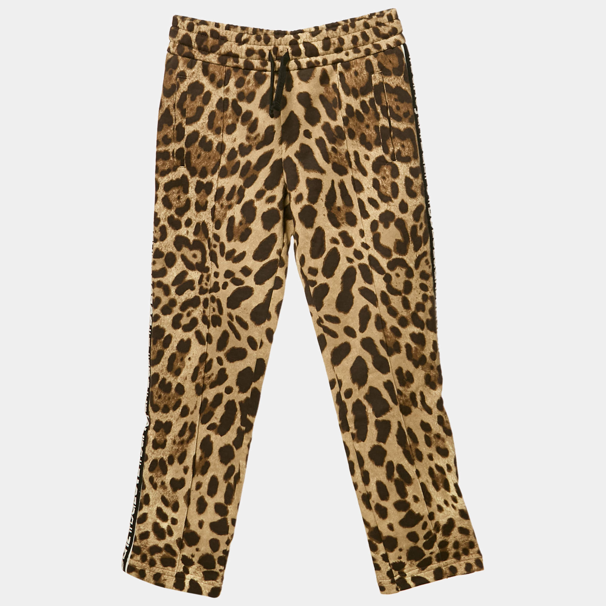 Dolce & Gabbana Kids Brown Leopard Print Cotton Track Pants 7/8 Yrs 