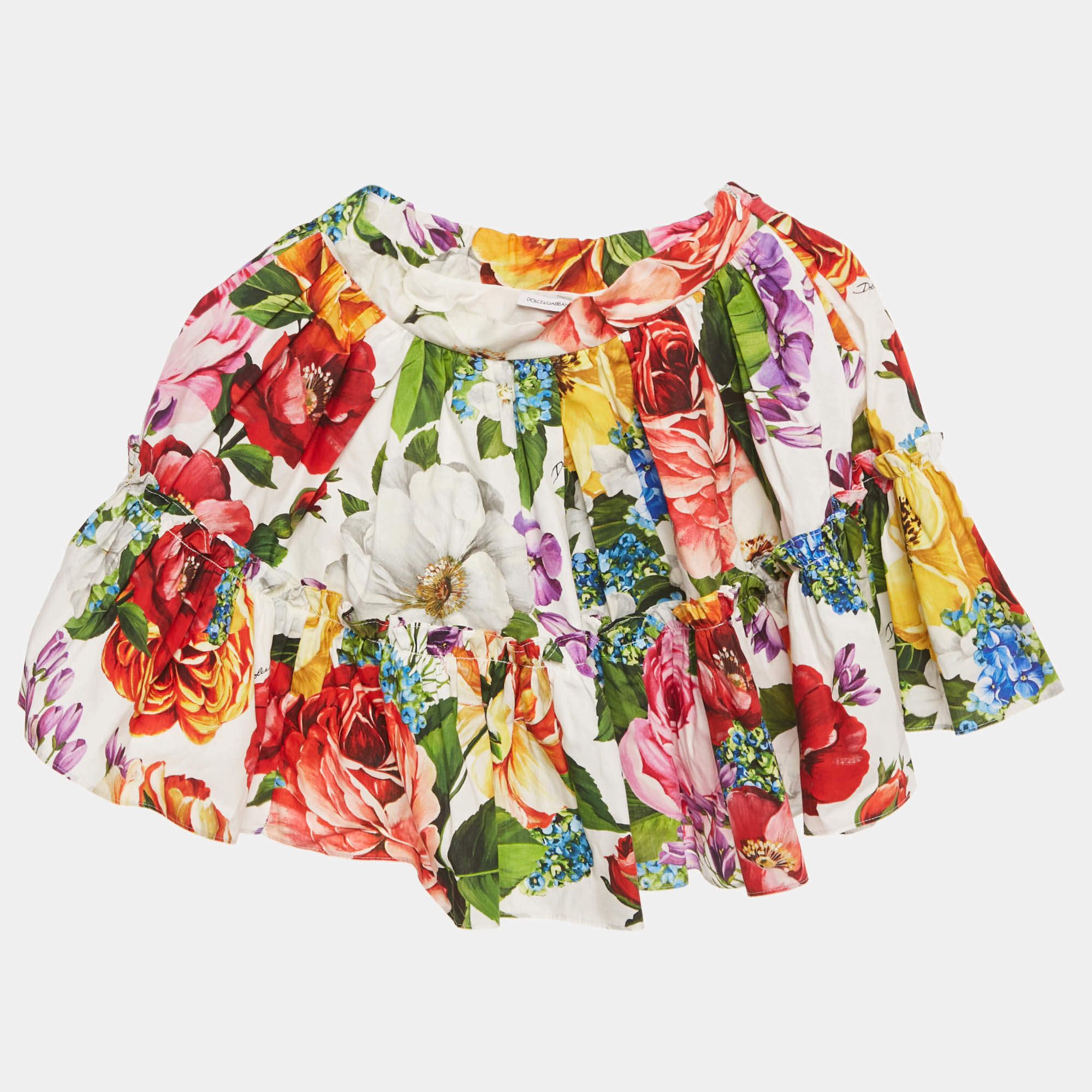 Pre Owned Dolce & Gabbana Kids Multicolor Floral Print Cotton Tiered Skirt 7/8 Yrs