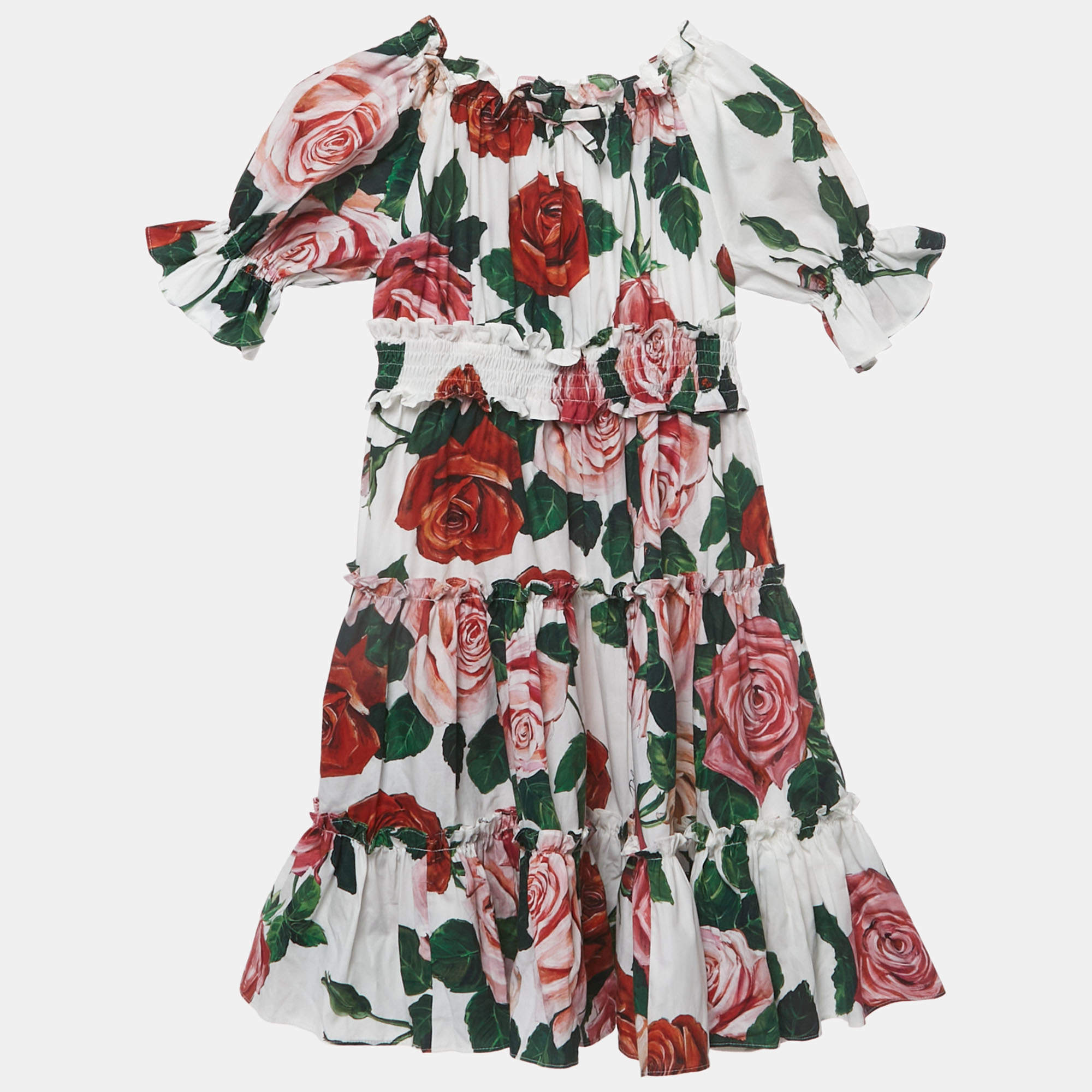 Pre Owned Dolce & Gabbana Kids White Floral Print Cotton Dress 5 Yrs