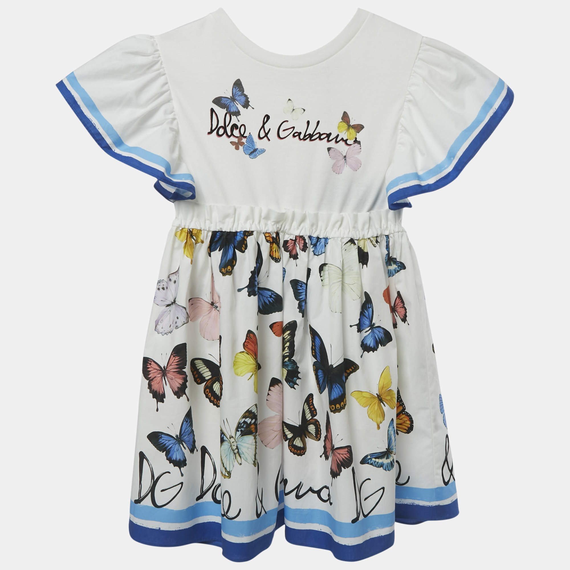 Pre Owned Dolce & Gabbana Kids White Butterfly Print Cotton Dress 7-8Years