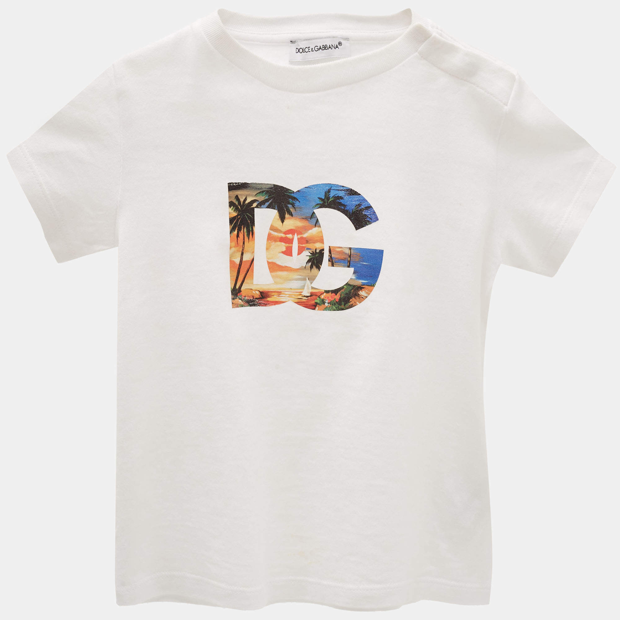 Dolce & Gabbana White Logo Print Cotton T-Shirt 12-18 M