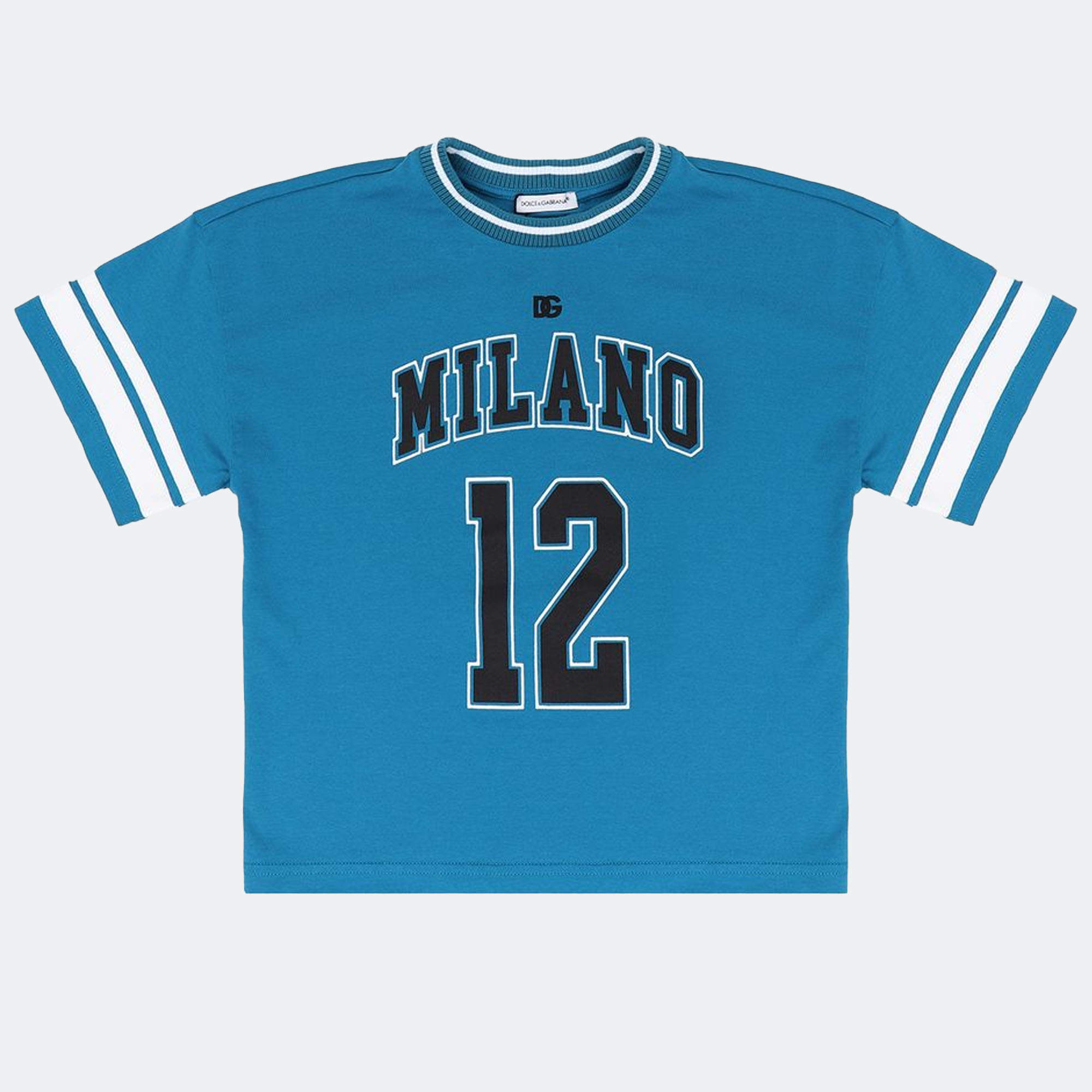 Pre Owned Dolce & Gabbana Kids Blue Printed Cotton T-Shirt 12-18 M