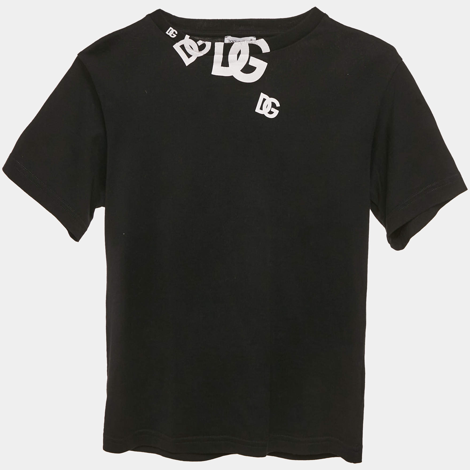 Pre Owned Dolce & Gabbana Kids Black Logo Print Crew Neck T-Shirt 6 Yrs