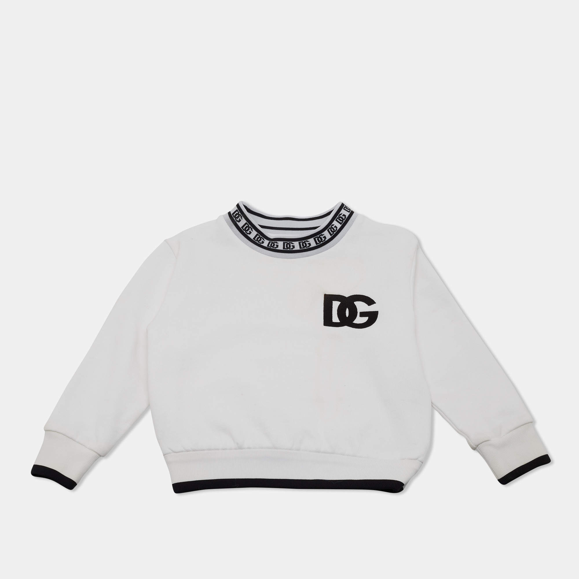 Pre Owned Dolce & Gabbana Kids White Logo Embroidered Cotton Sweatshirt 2 Yrs 