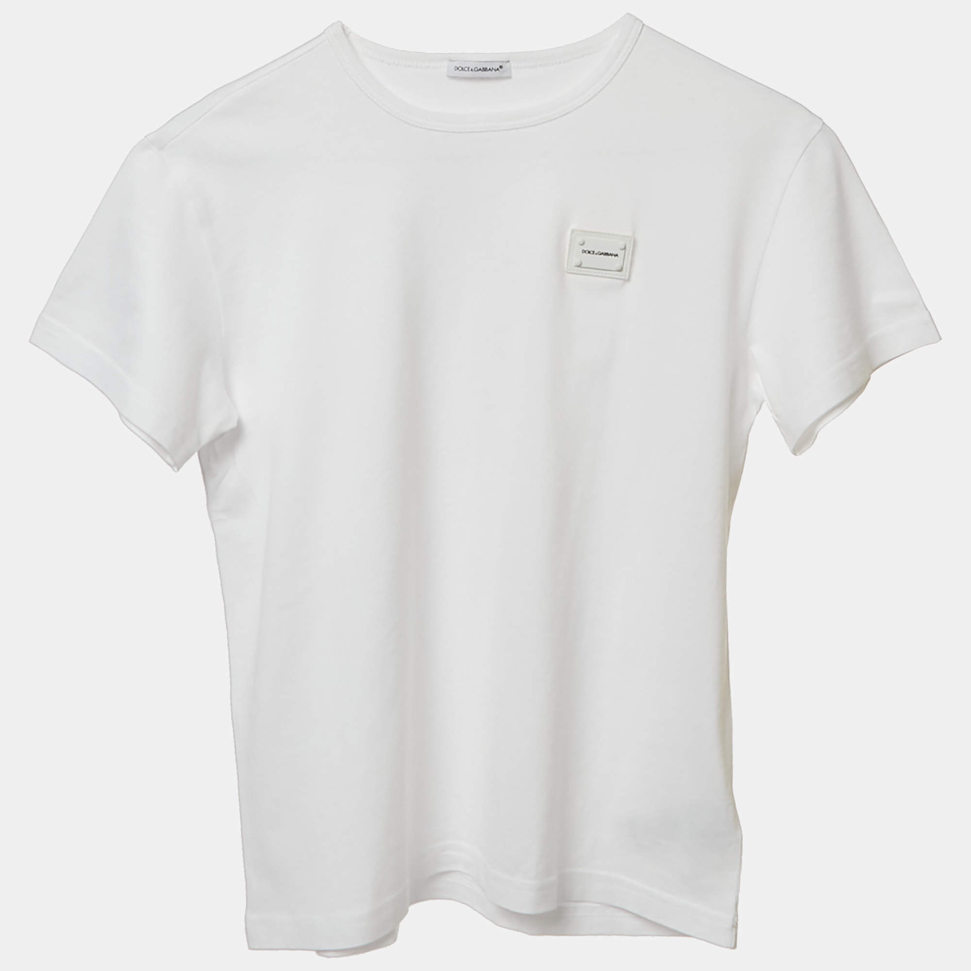 Pre Owned Dolce & Gabbana Kids White Cotton Logo Plaque Detail T-Shirt 9-10 Yrs