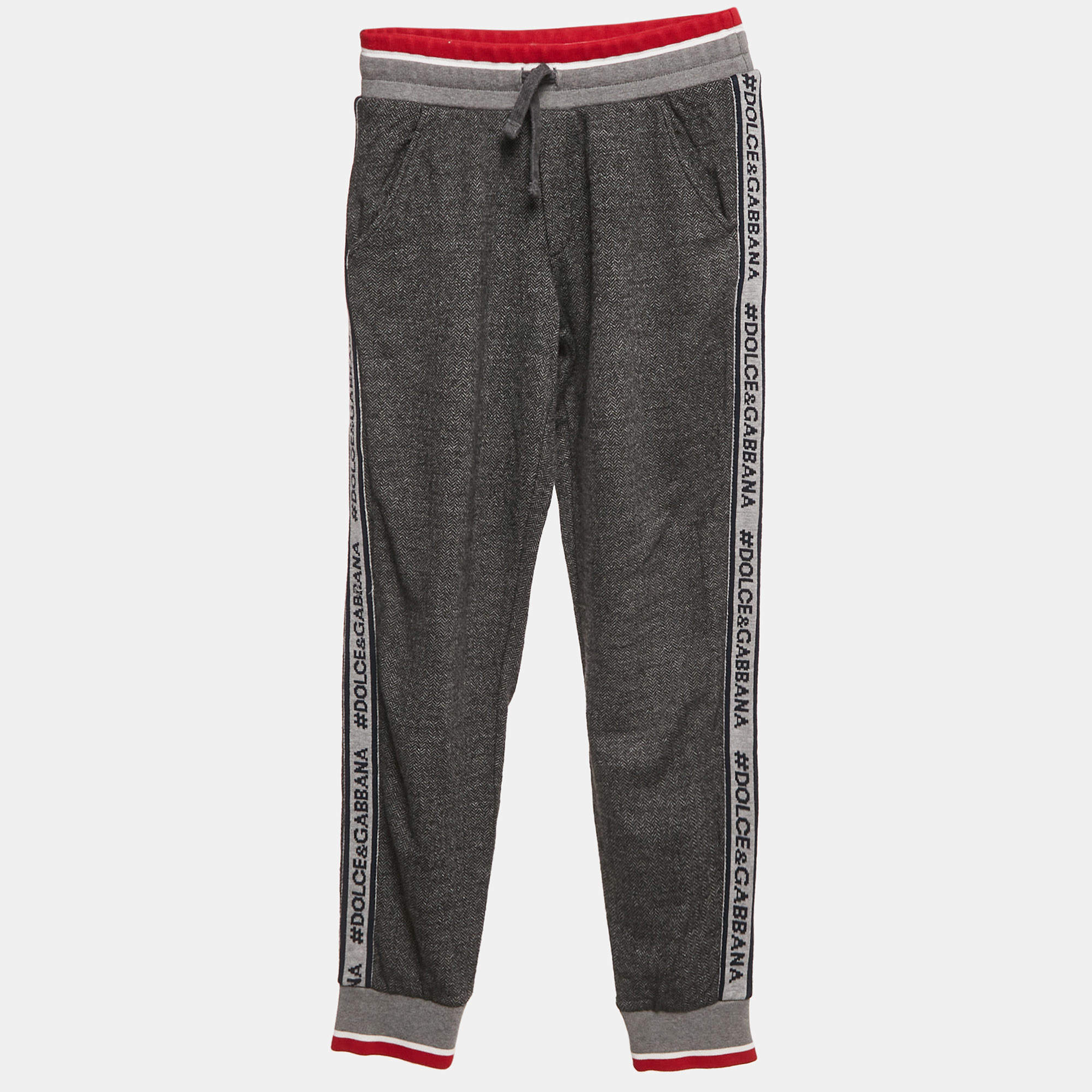 Pre Owned Dolce & Gabbana Kids Grey Patterned Jersey Jogger Pants 9/10 Yrs