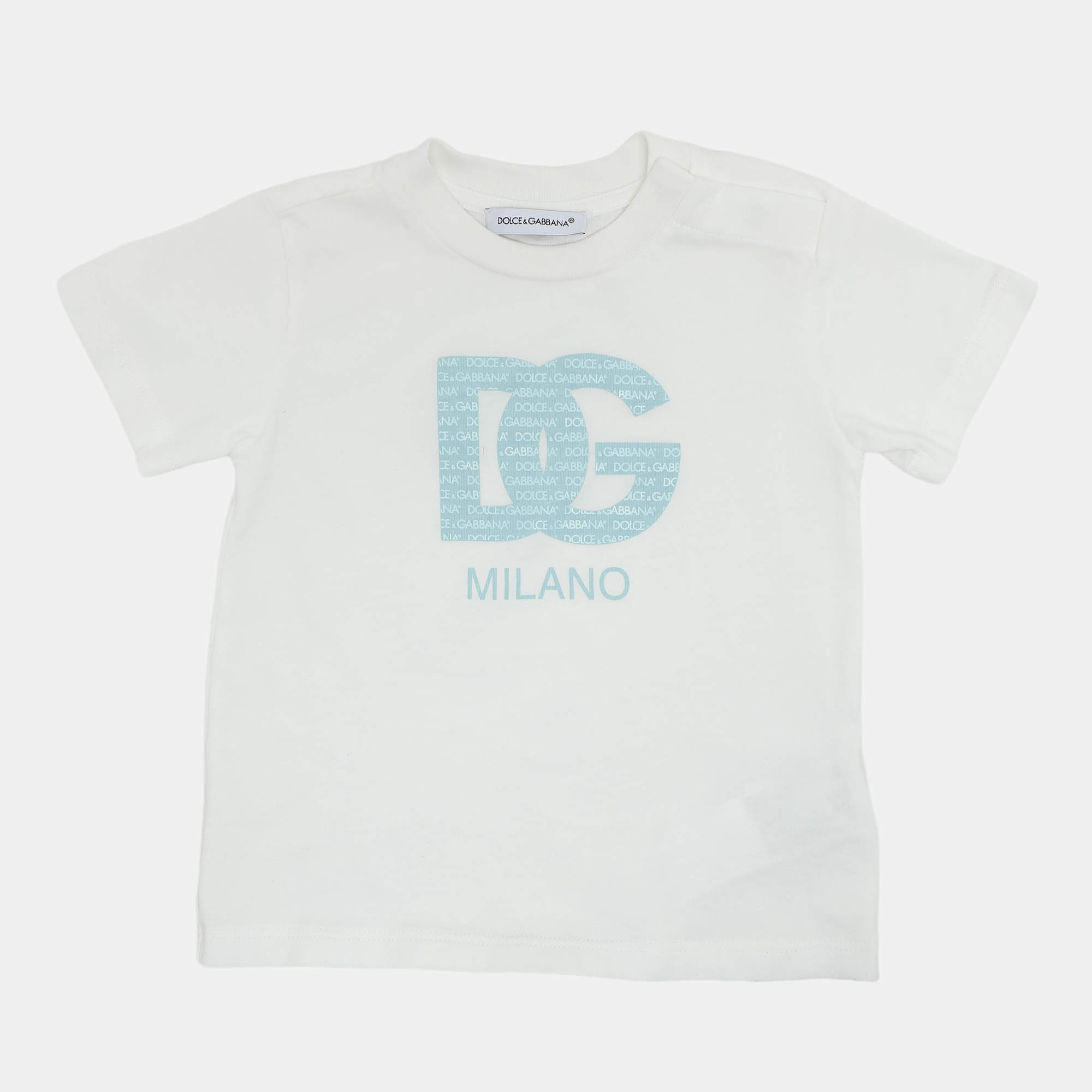 Pre Owned Dolce & Gabbana White Jersey Logo T-Shirt 6-9 Month