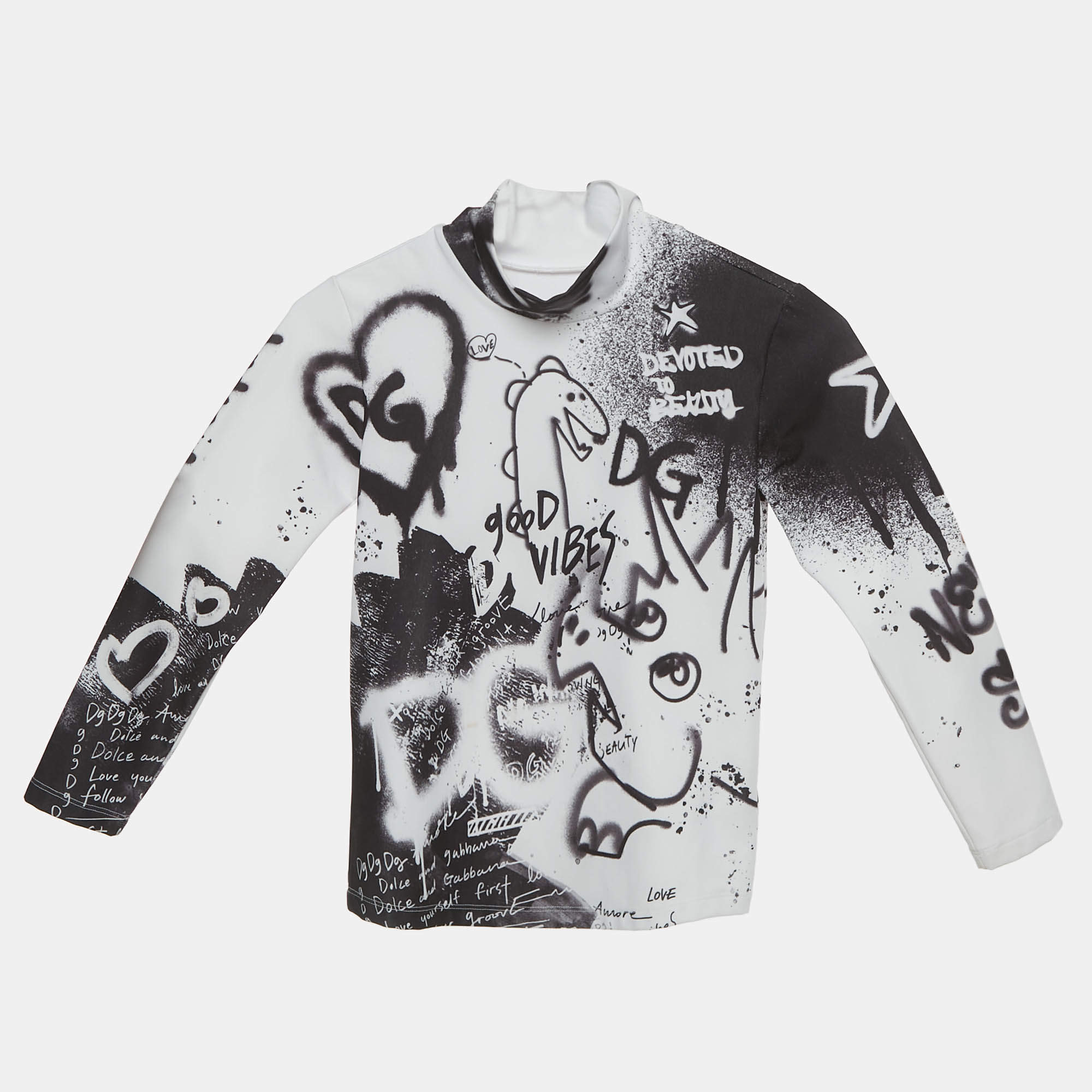 Pre Owned Dolce & Gabbana Kids White Printed Jersey High Neck T-shirt 6 Yrs