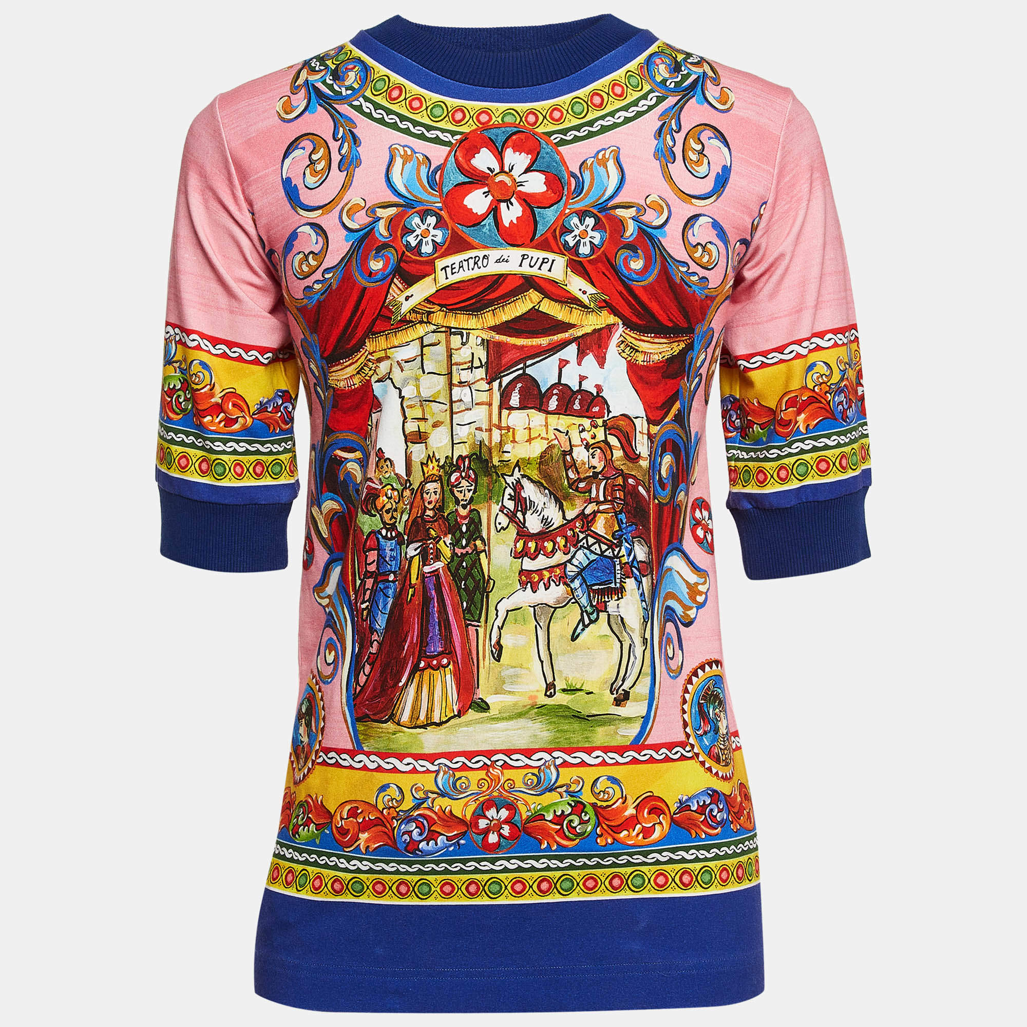 Pre Owned Dolce & Gabbana Pink Printed Cotton Jersey Long T-Shirt 10Y