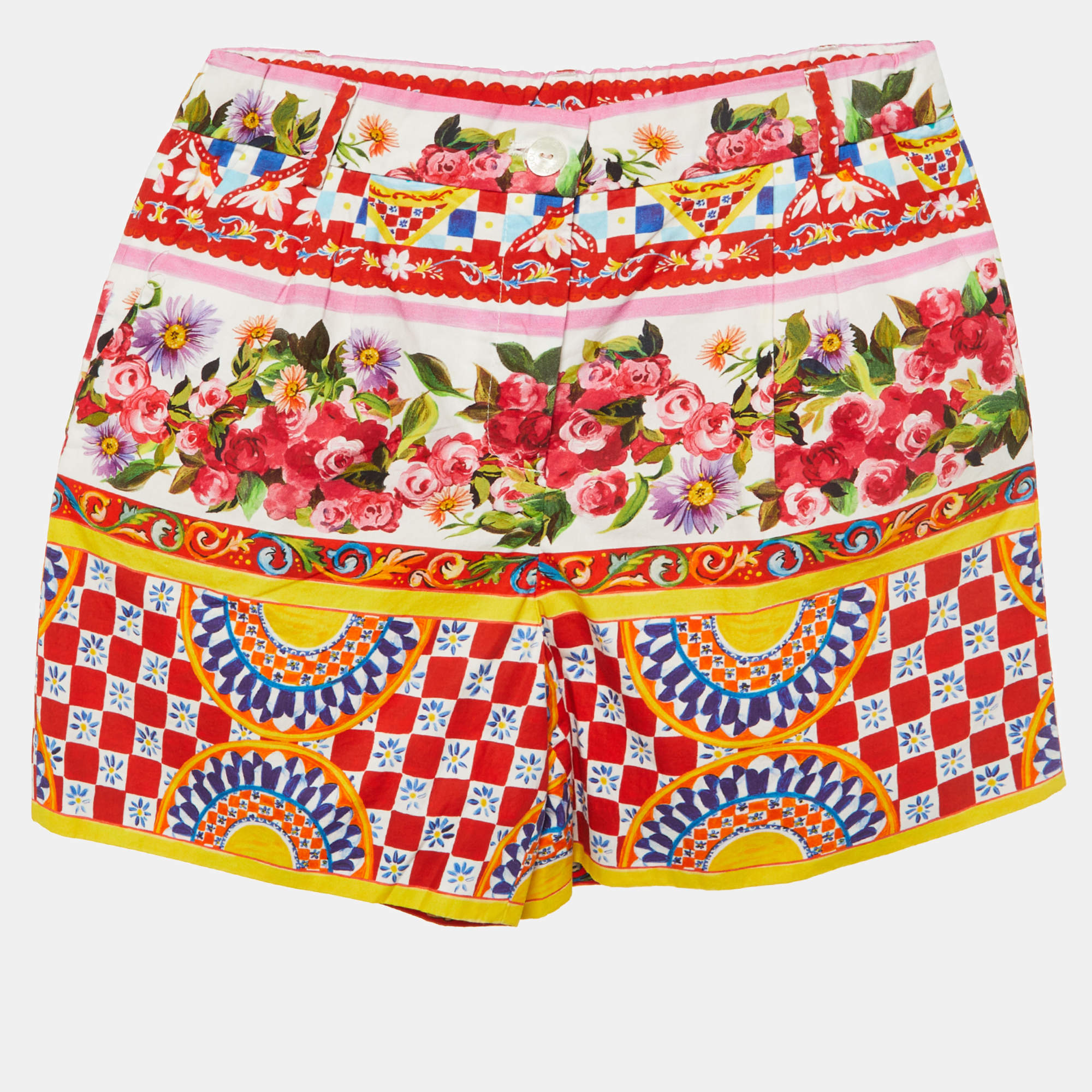 Dolce & Gabbana Kids Multicolor Majolica Print Cotton Shorts 9-10 Yrs