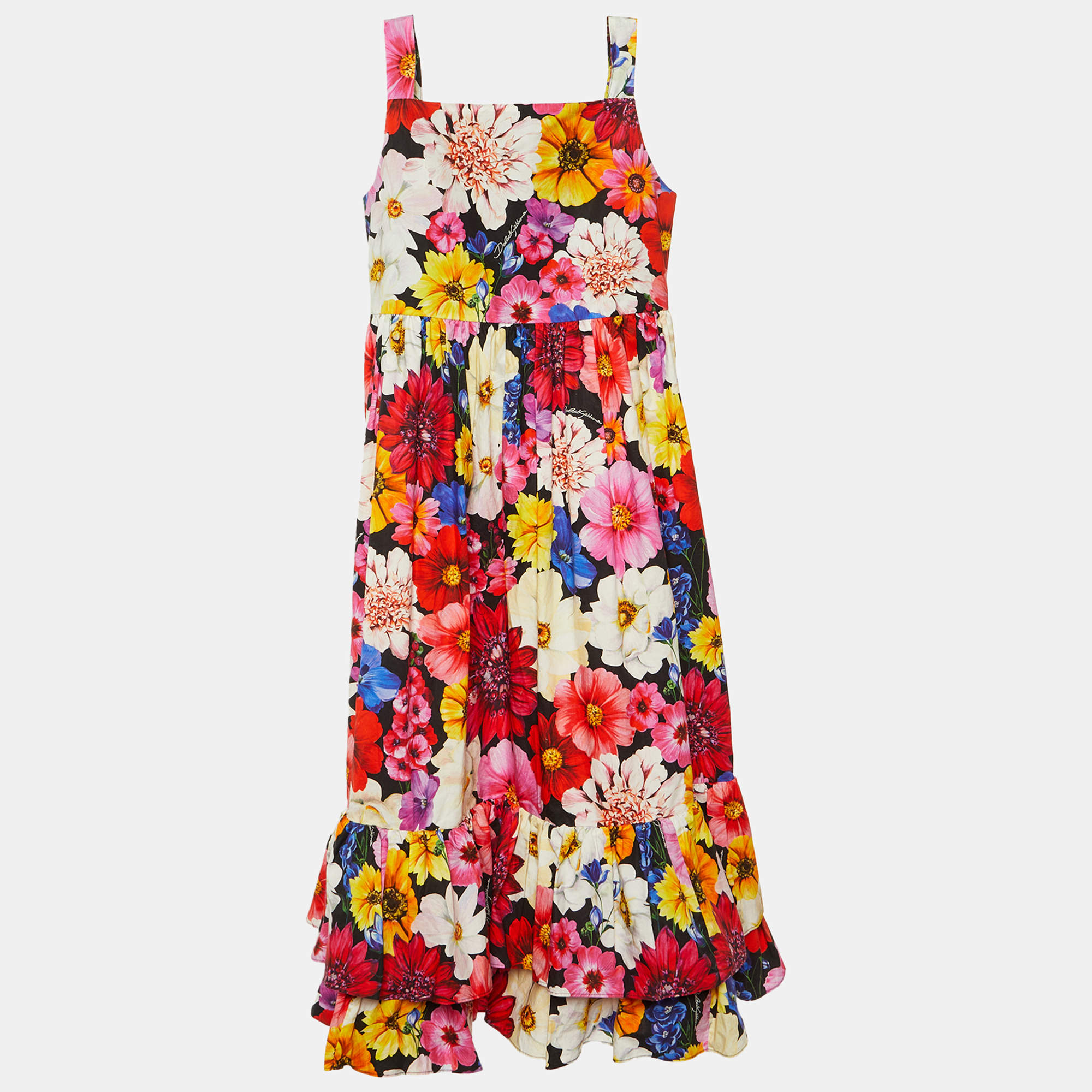 Dolce & Gabbana Kids Multicolor Floral Print Cotton Dress Size 11/12 Yrs