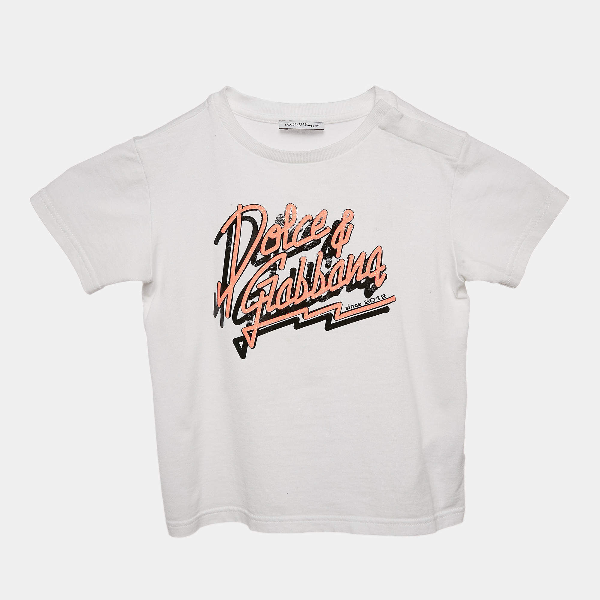 Pre Owned Dolce & Gabbana Kids White Logo Print Cotton Crew Neck T-Shirt 24-30 M
