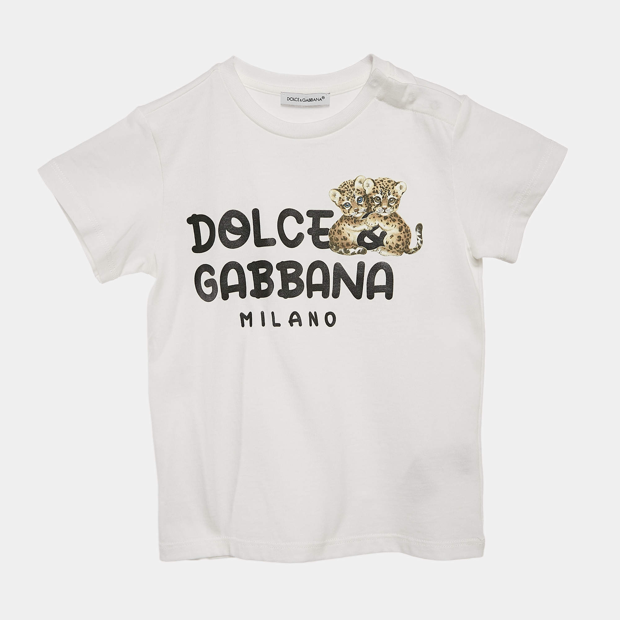 Pre Owned Dolce & Gabbana Kids White Logo Print Cotton Crew Neck T-Shirt 24-30 M