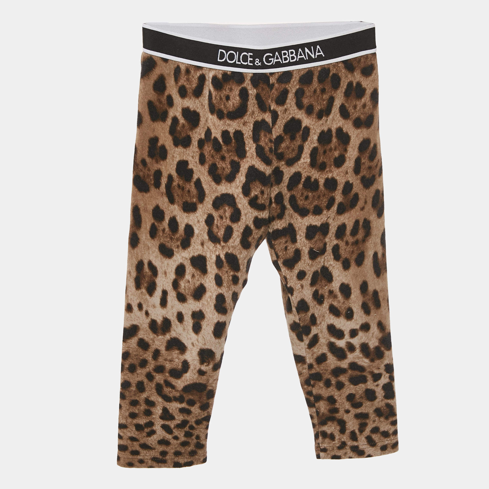 Dolce & Gabbana Brown Leopard Print Cotton Knit Leggings 18-24 M