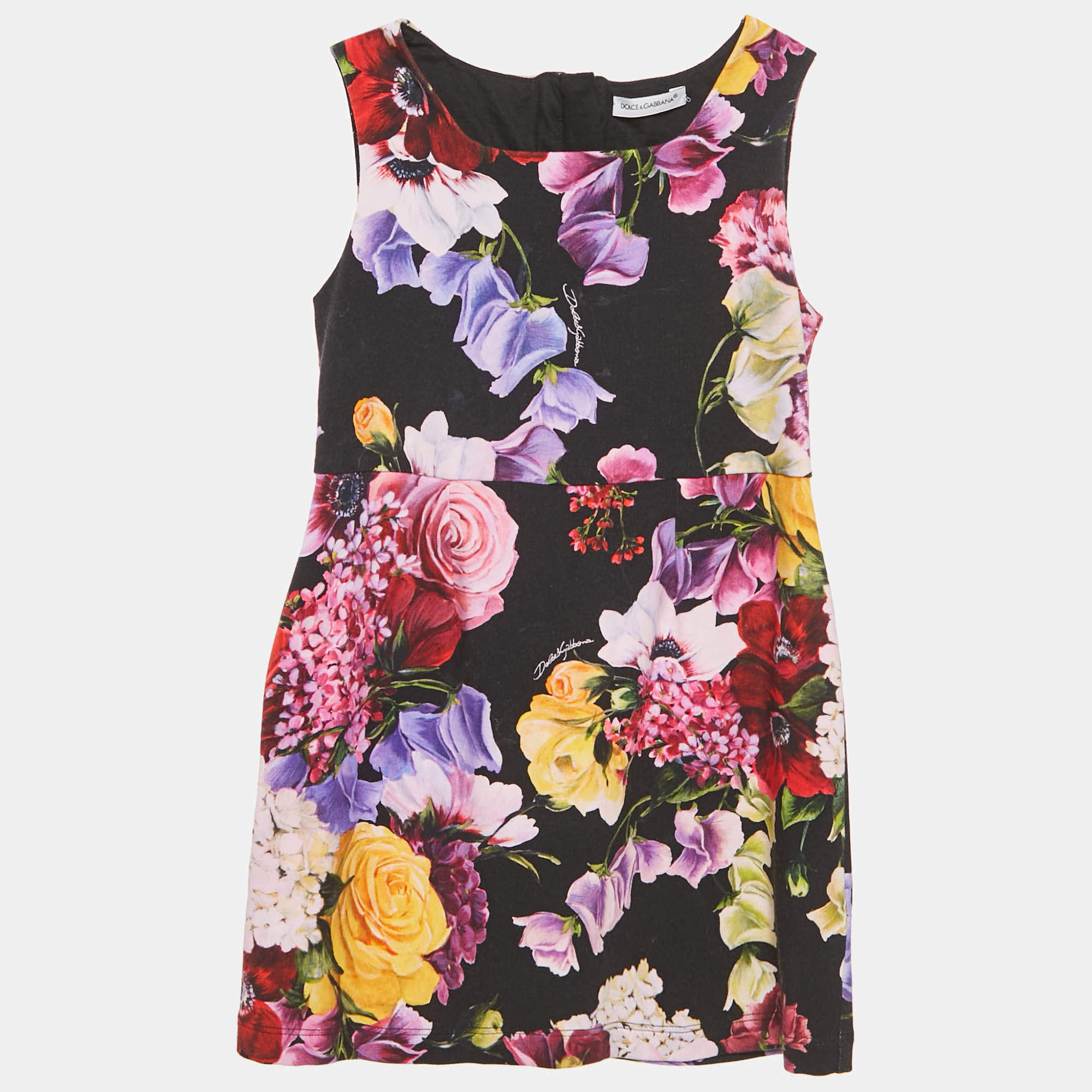 Dolce & Gabbana Kids Black Floral Print Cotton Knit Sleeveless Dress 3 Yrs