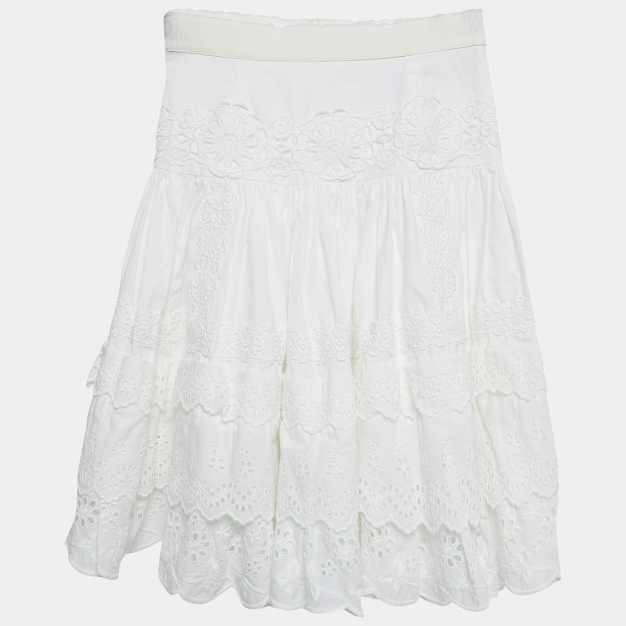 Dolce & Gabbana Kids White Broderie Anglaise Cotton Tiered Skirt 3 Yrs 