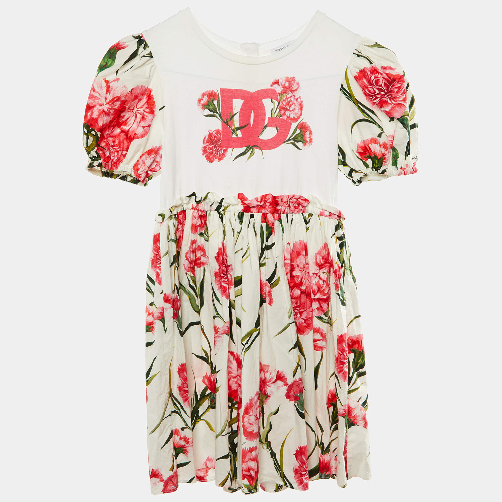 Dolce & Gabbana Kids White Floral Print Cotton Dress Size 7/8 Yrs