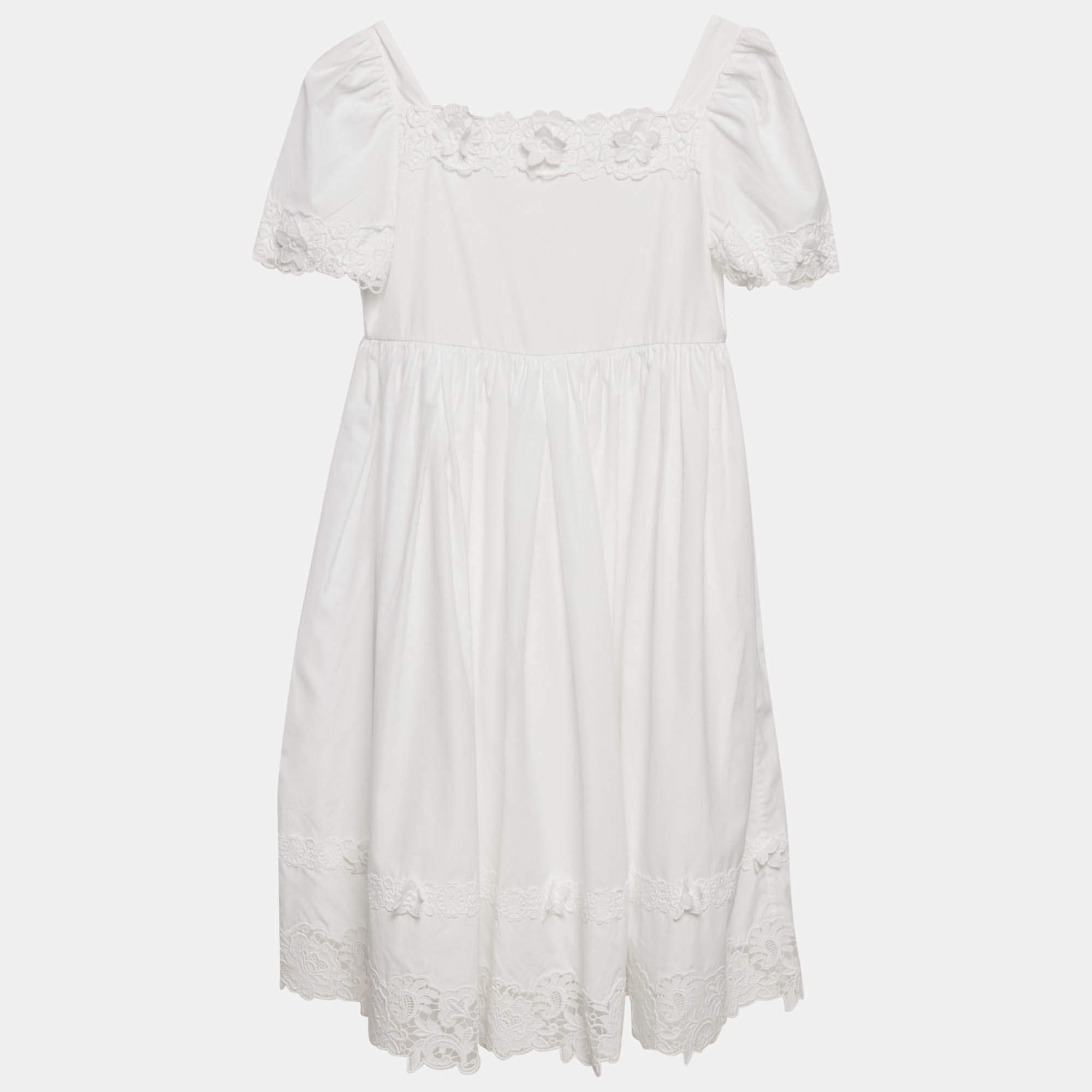 Dolce & Gabbana Kids White Lace Trim Cotton Dress 11 Yrs 