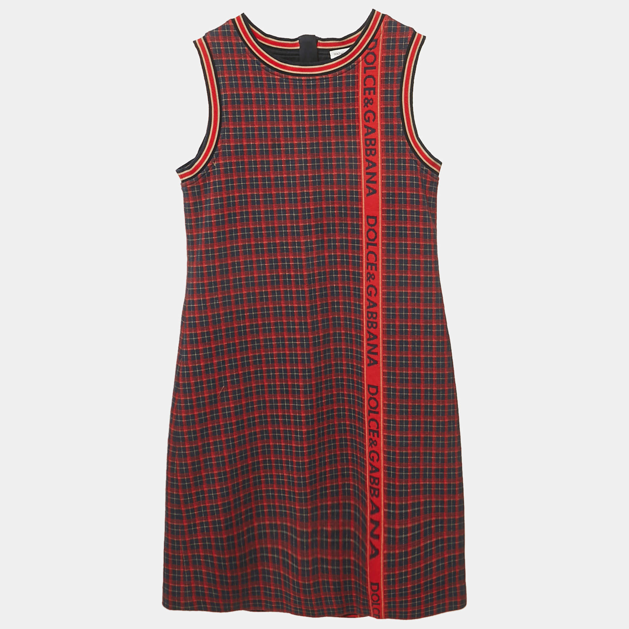 Dolce & Gabbana Navy Blue/Red Plaid Jersey Dress 9/10Yrs