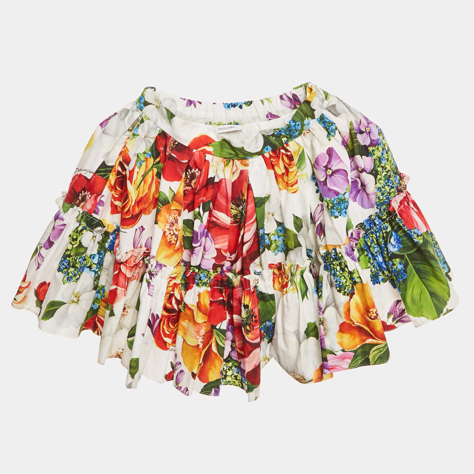 Pre Owned Dolce & Gabbana Kids Multicolor Floral Print Cotton Tiered Skirt 6 Yrs