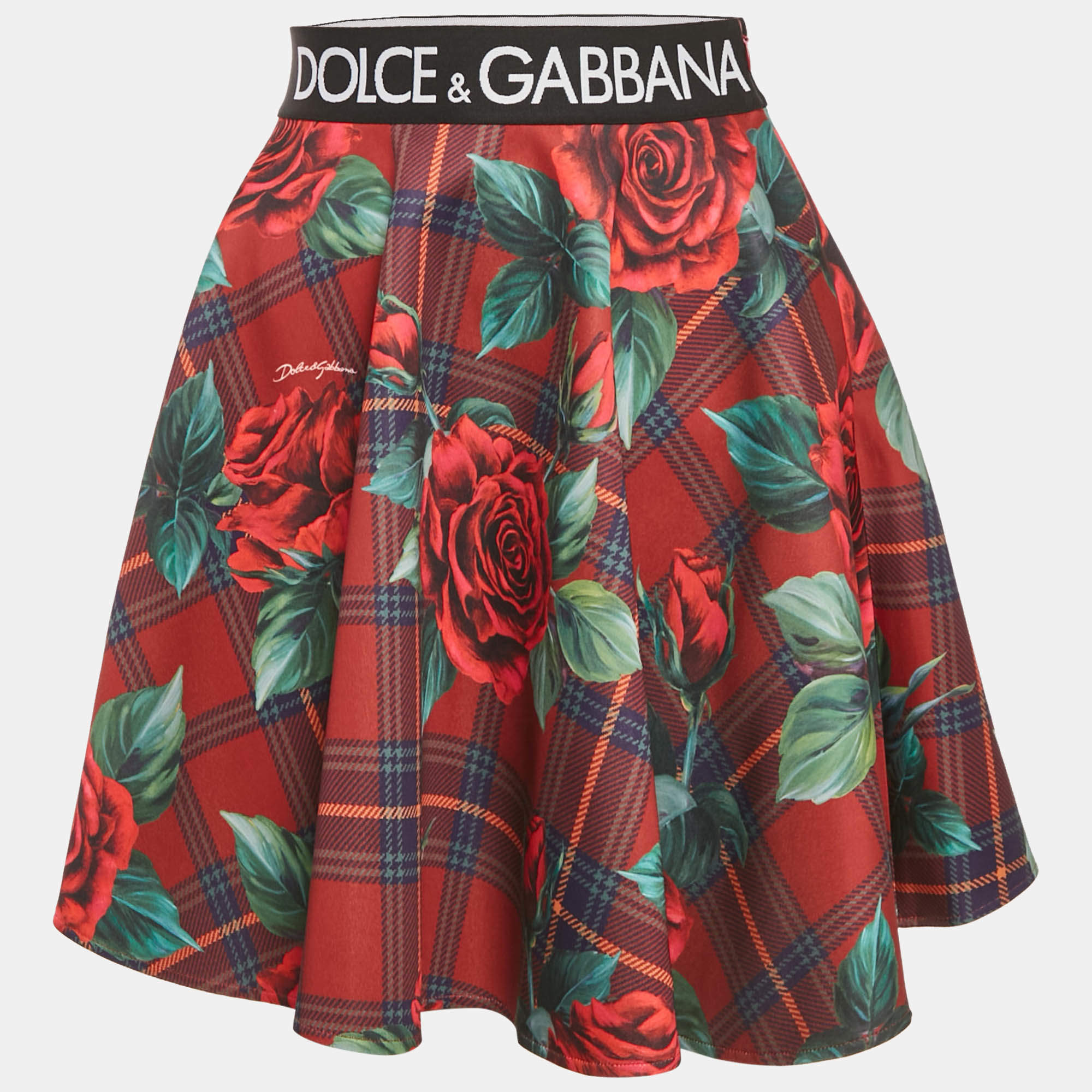 Pre Owned Dolce & Gabbana Brown Floral Print Jersey Mini Skirt 12 Yrs 
