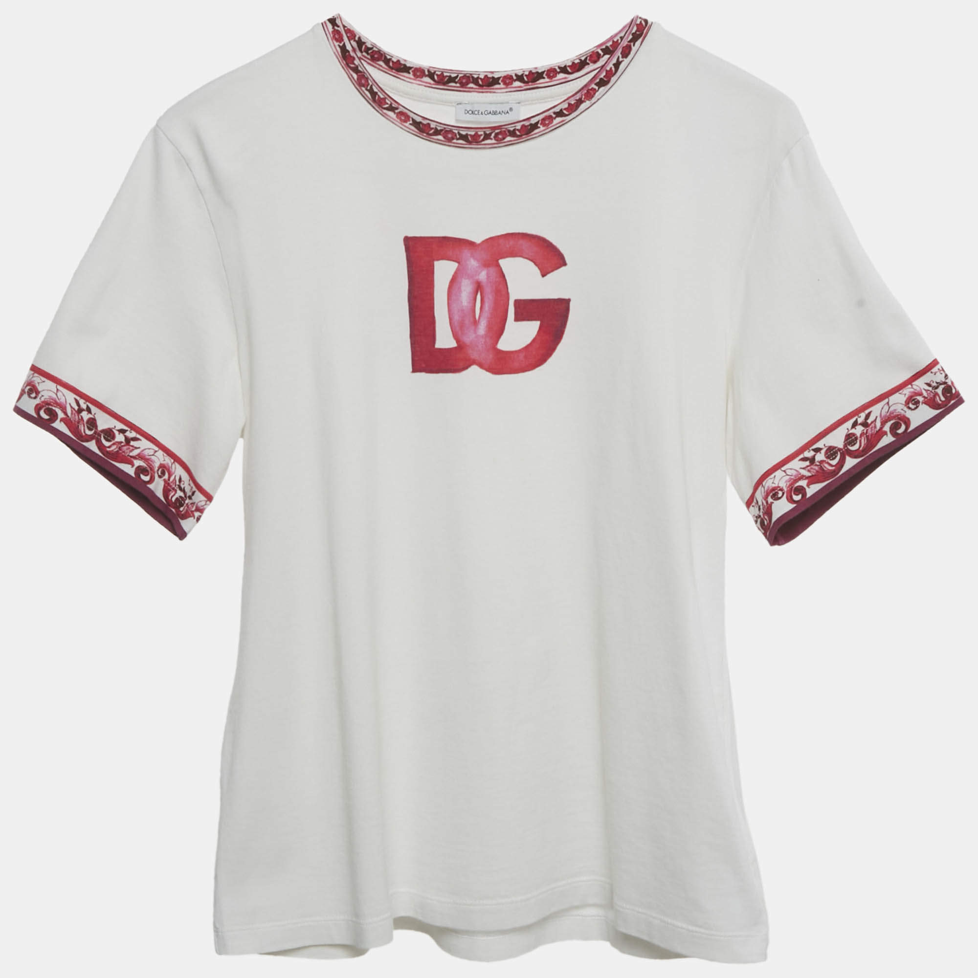 Pre Owned Dolce & Gabbana Kids White Majolica Print Cotton T-Shirt 12+ Years