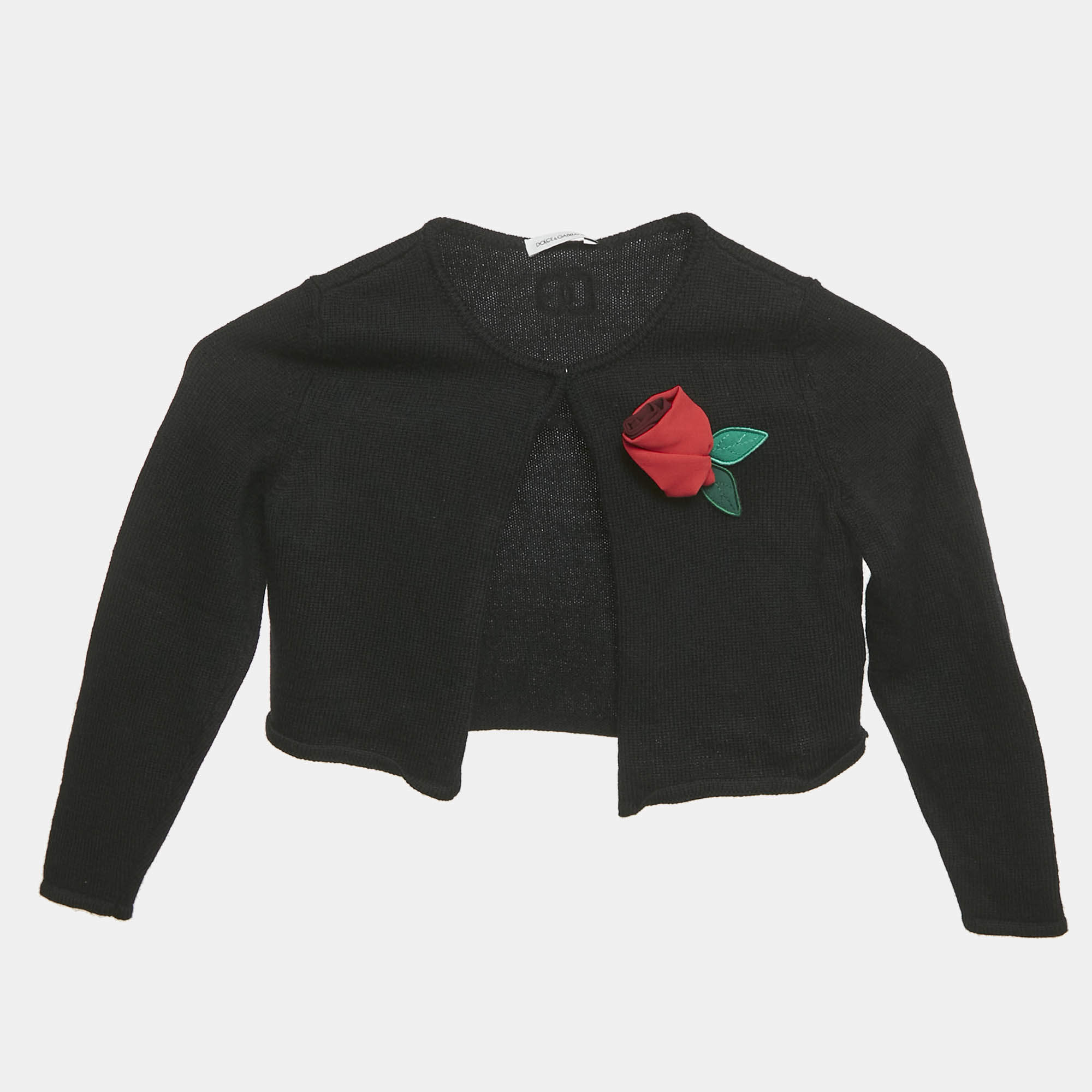 Pre Owned Dolce & Gabbana Kids Black Rose Applique Knit Cardigan 4 Yrs 
