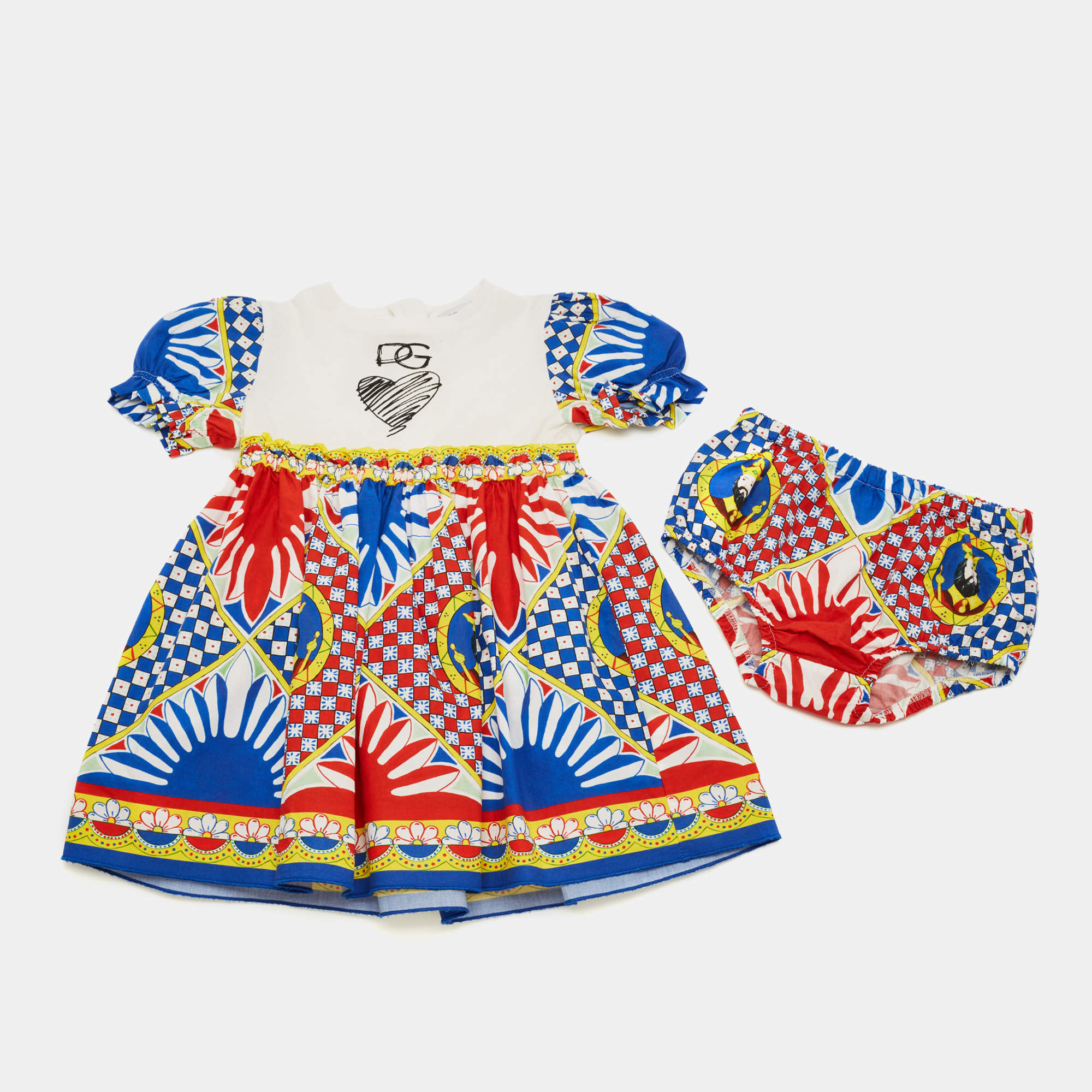Pre Owned Dolce & Gabbana Kids Multicolor Printed Cotton Dress and Shorts Set 12-18 M