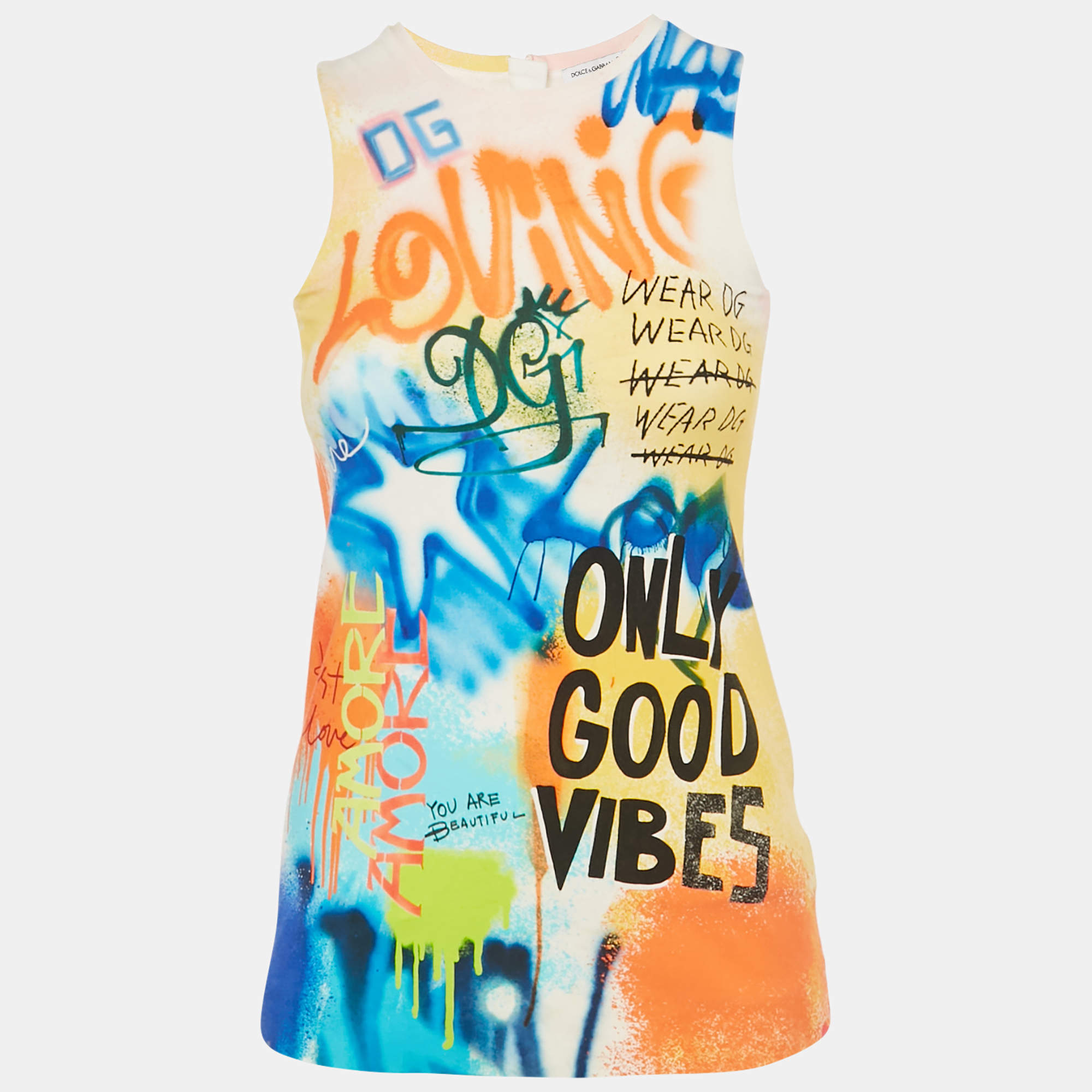 Pre Owned Dolce & Gabbana Kids Orange Printed Jersey A-Line Short Dress 6 Yrs