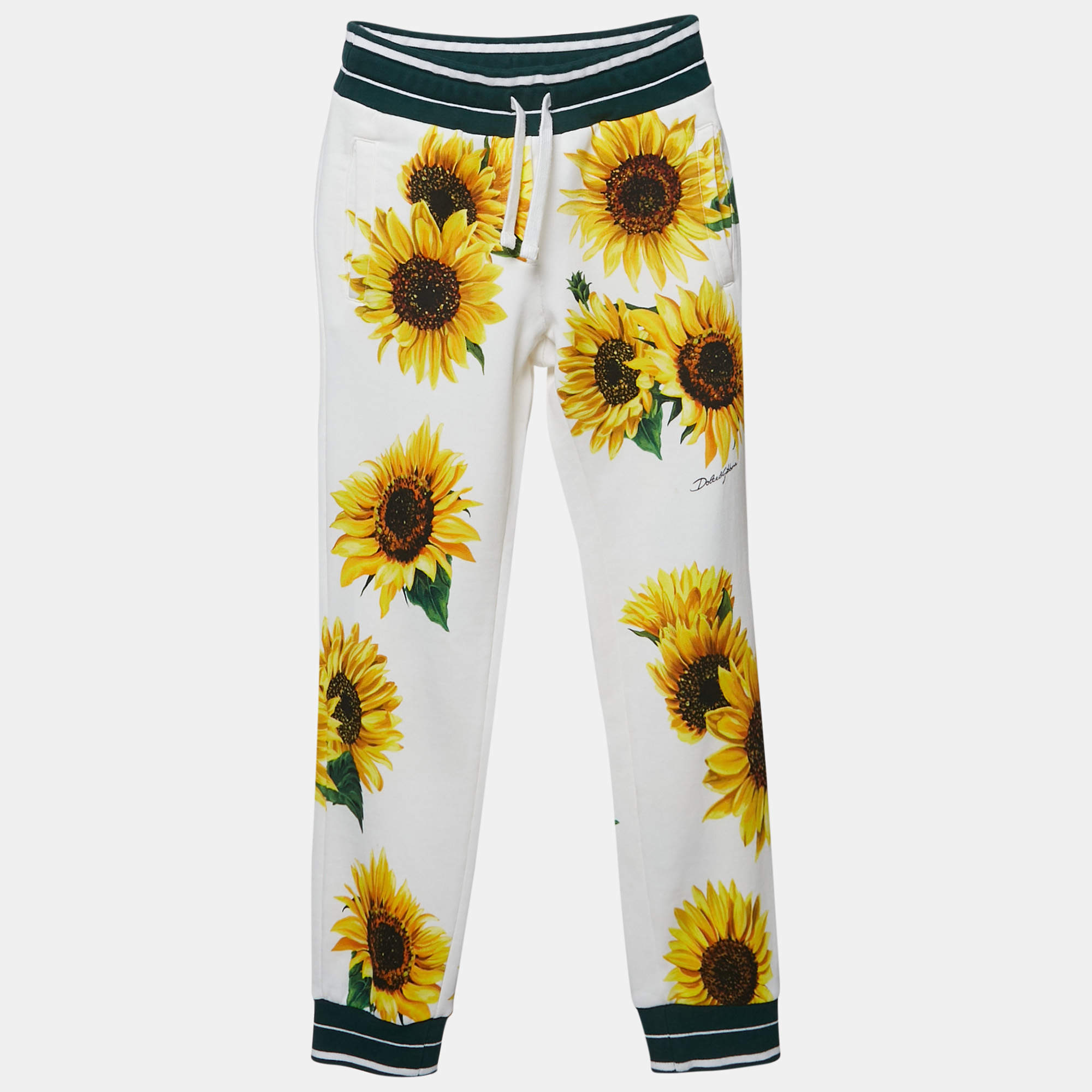 Pre Owned Dolce & Gabbana Kids Yellow Sunflower Print Cotton Joggers 7/8 Yrs 