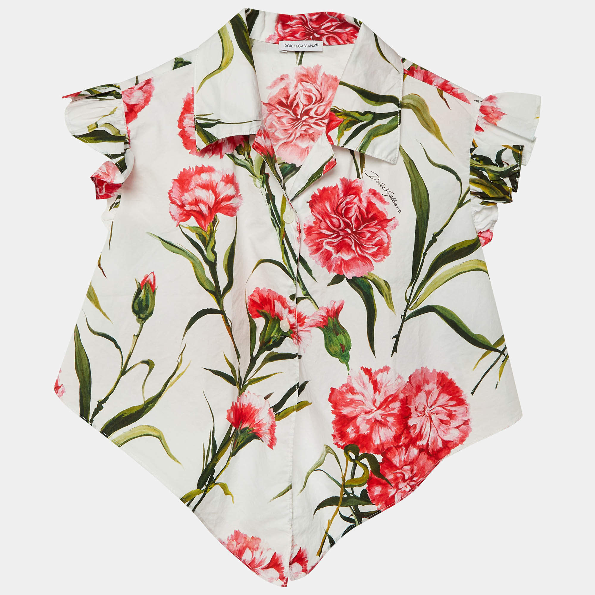 Pre Owned Dolce & Gabbana Kids White Floral Print Cotton Tie Detail Top 6 Yrs