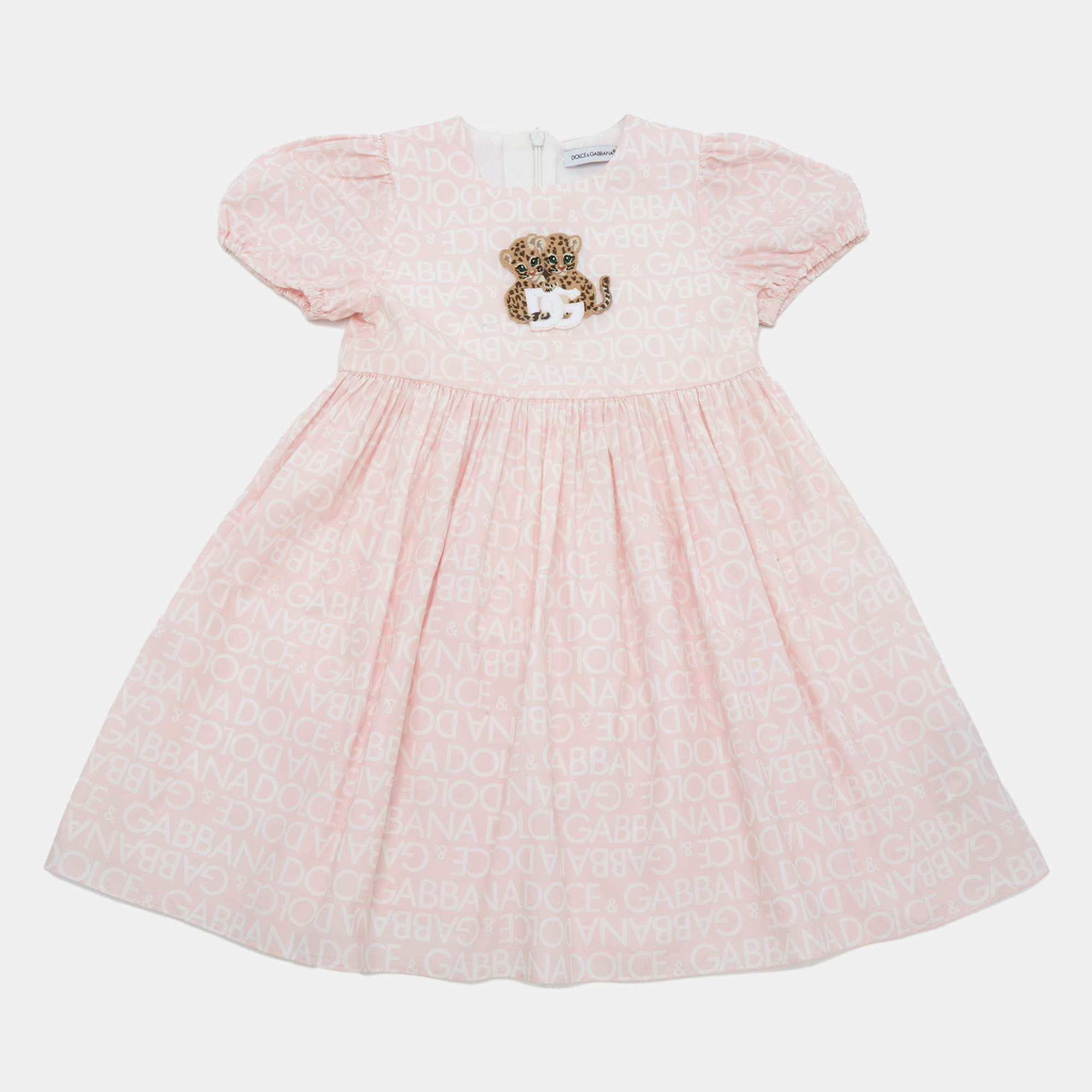 Pre Owned Dolce & Gabbana Kids Pink Logo Print Cotton Dress 18-14M
