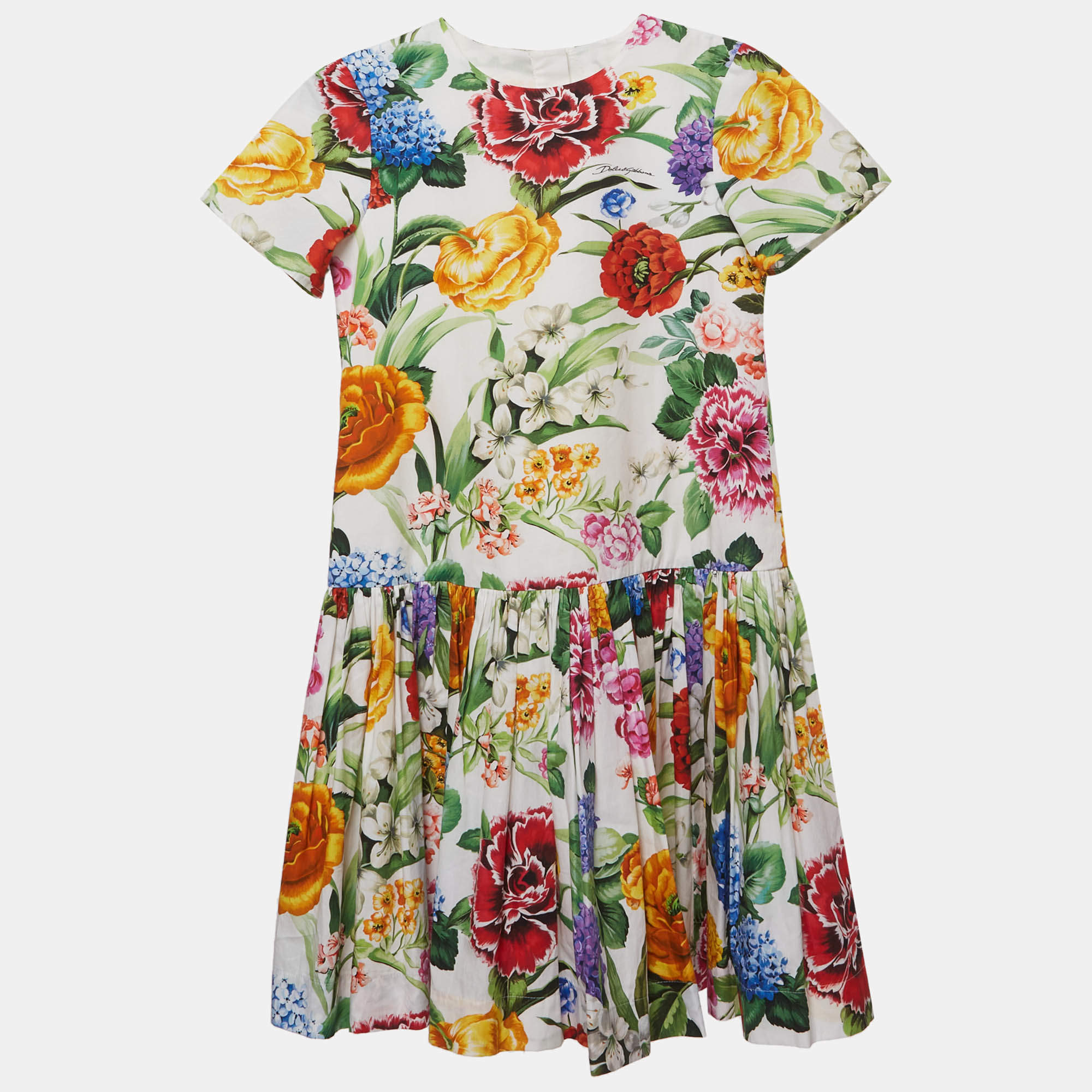 Pre Owned فستان دولتشي وغابانا أطفال أبيض بطبعة أزهار واسعة 9/10 سنوات