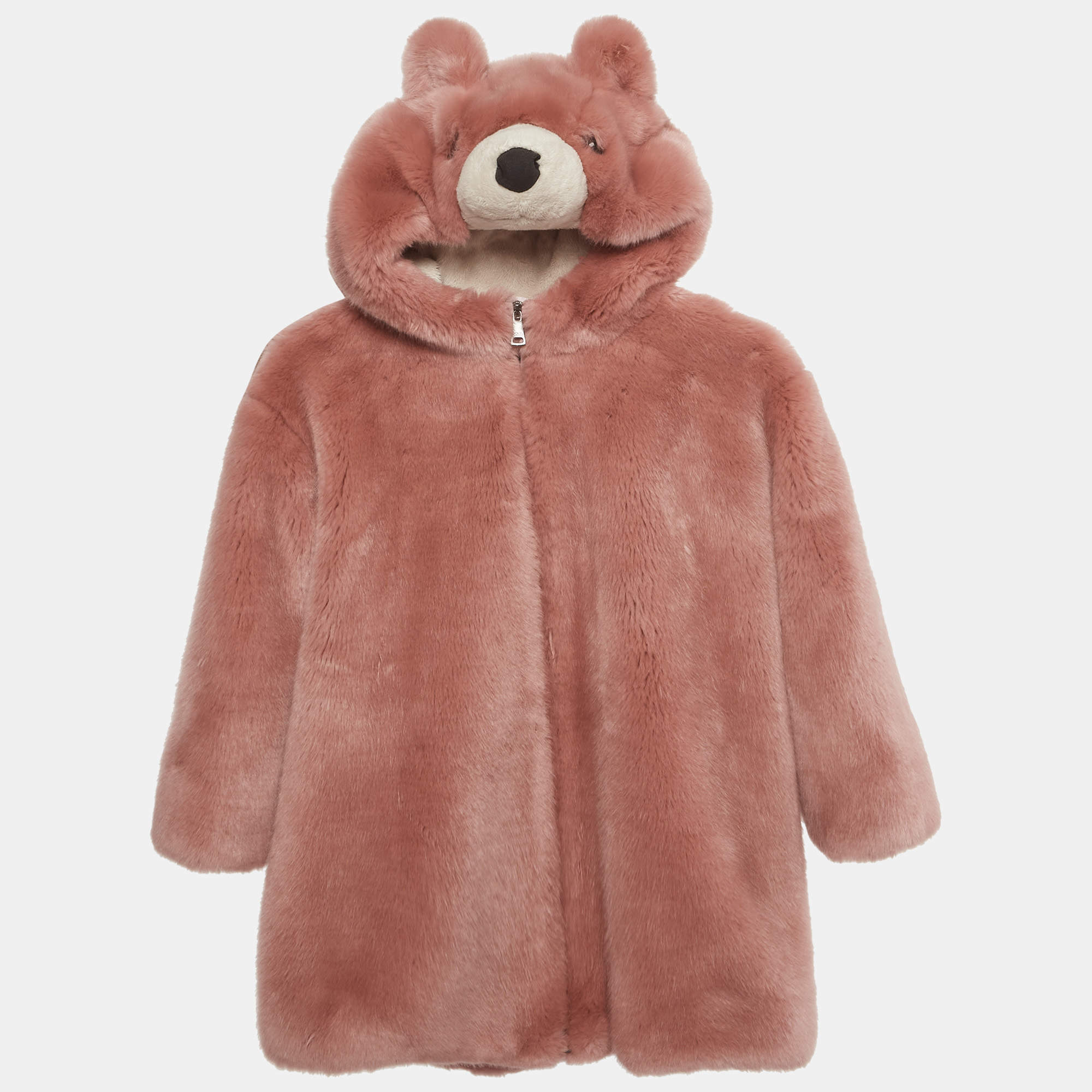 Pre Owned Dolce & Gabbana Kids Pink Faux Fur Teddy Bear Hoodie 5Yrs