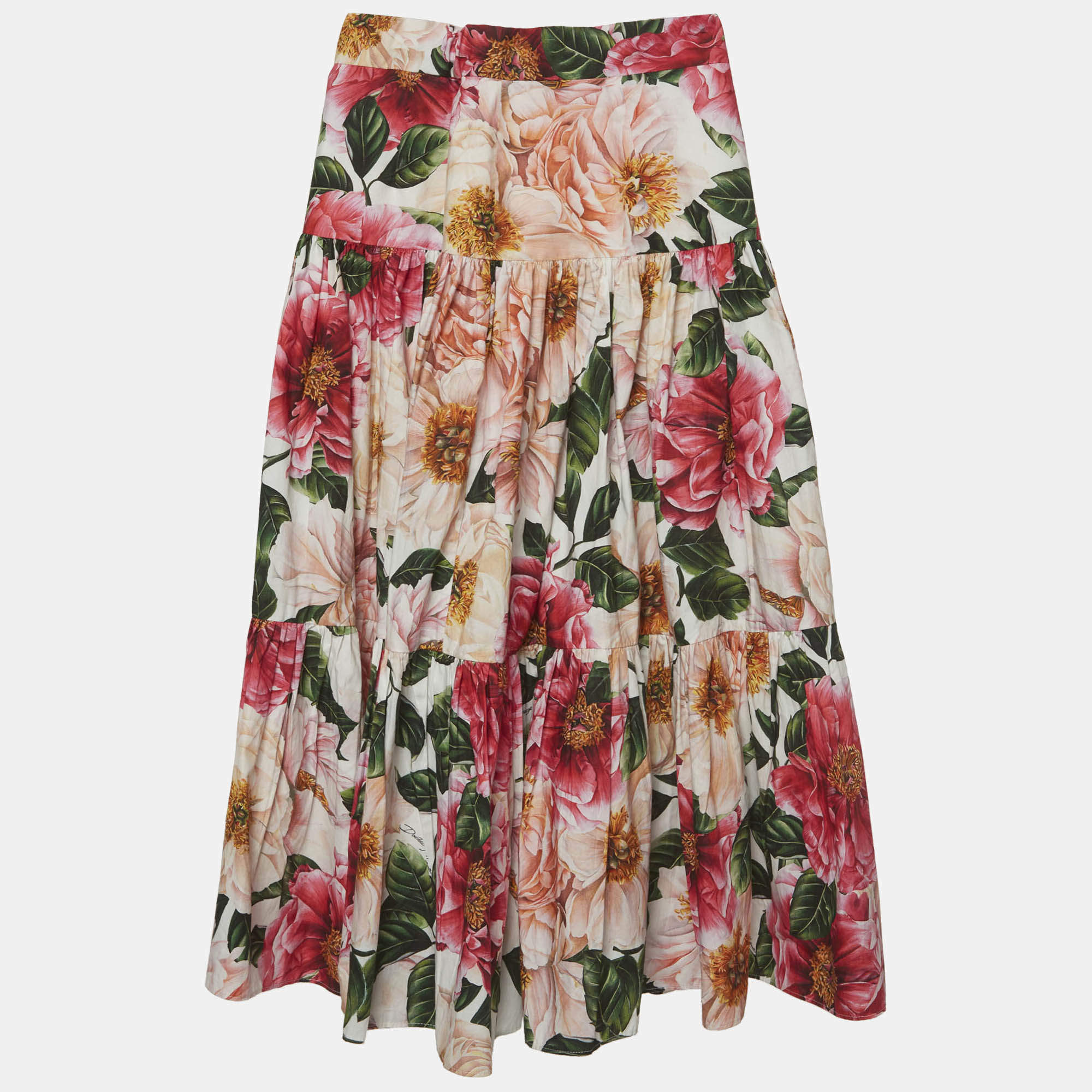 Pre Owned تنورة دولتشي آند غابانا طويلة قطن بطبعة زهور وردية 7/8 سنوات