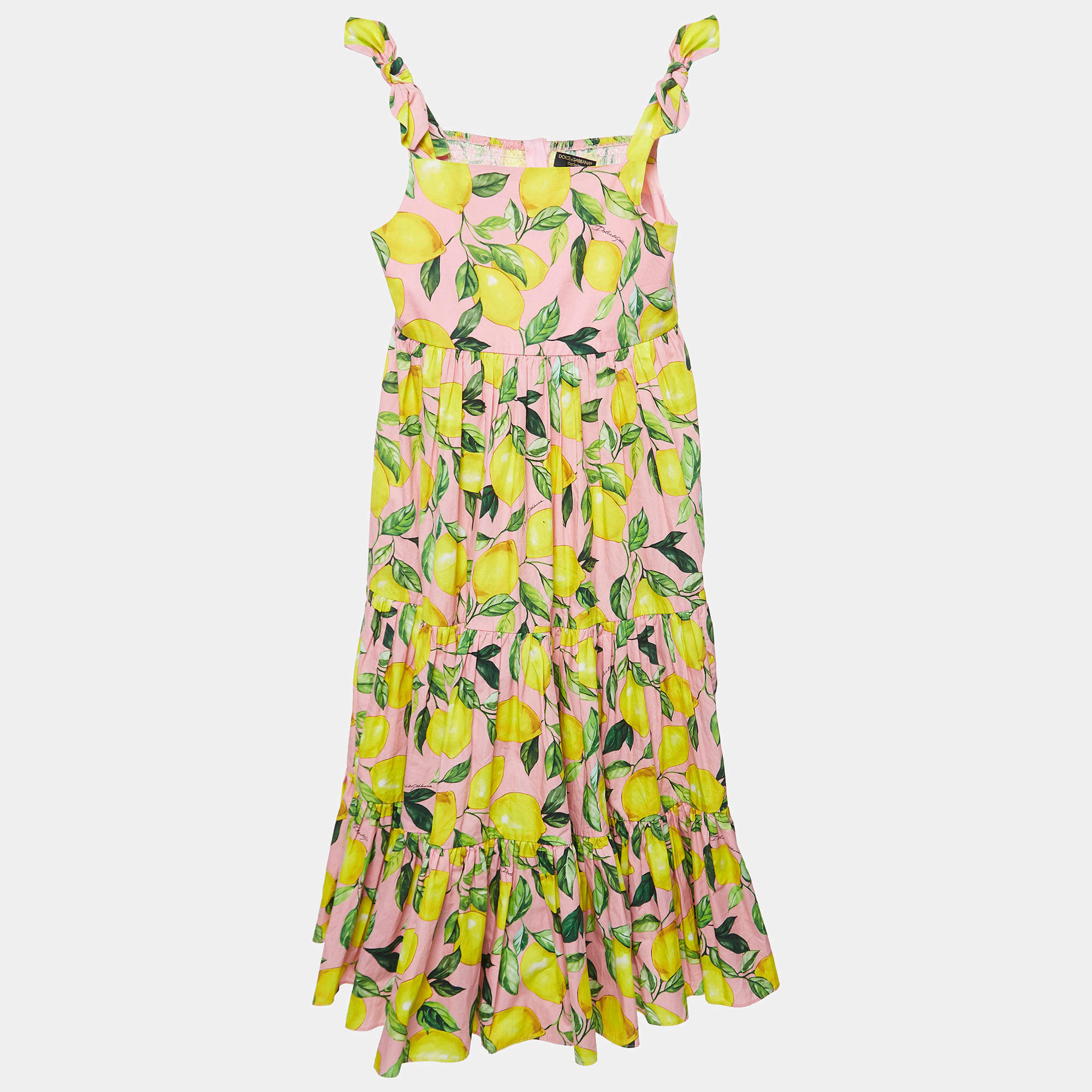 Dolce & Gabbana Pink Lemon Print Cotton Poplin Dress (11-12 Yrs)