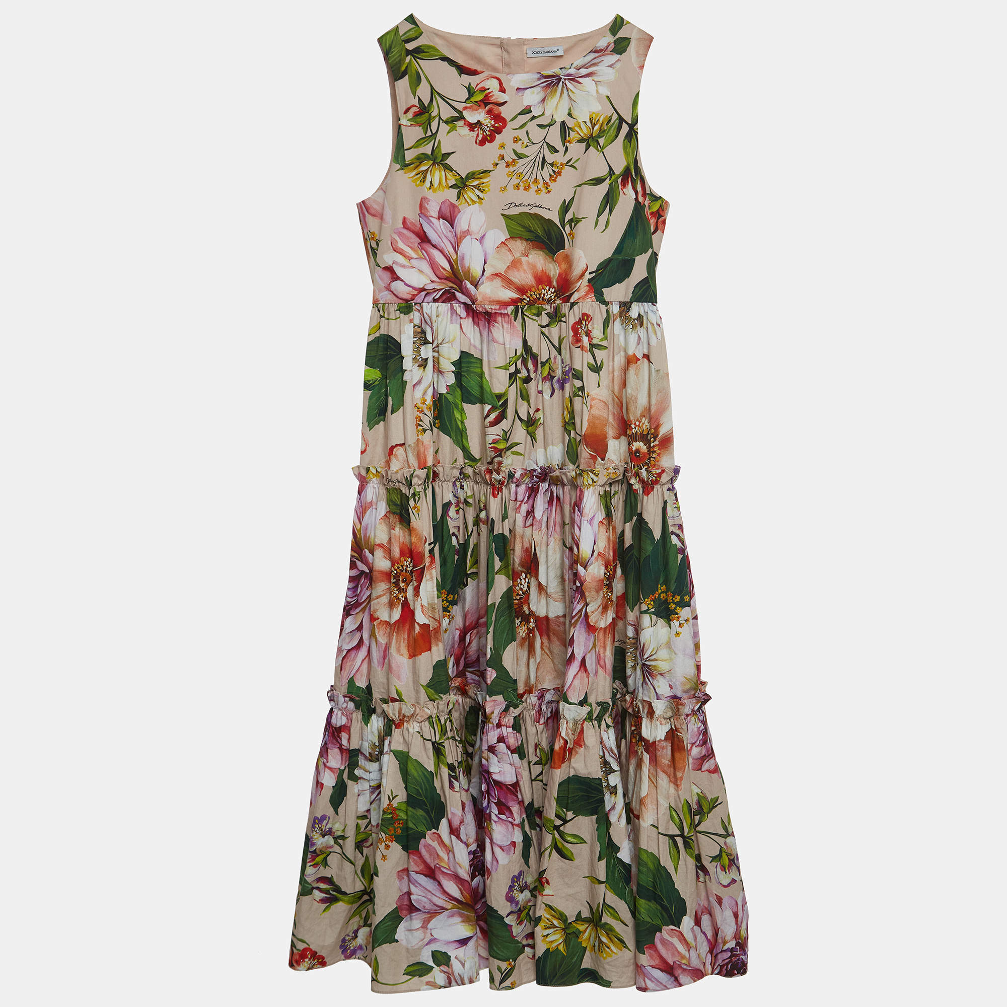 Dolce & Gabbana Pink Floral Printed Cotton Poplin Dress (11-12 Yrs)