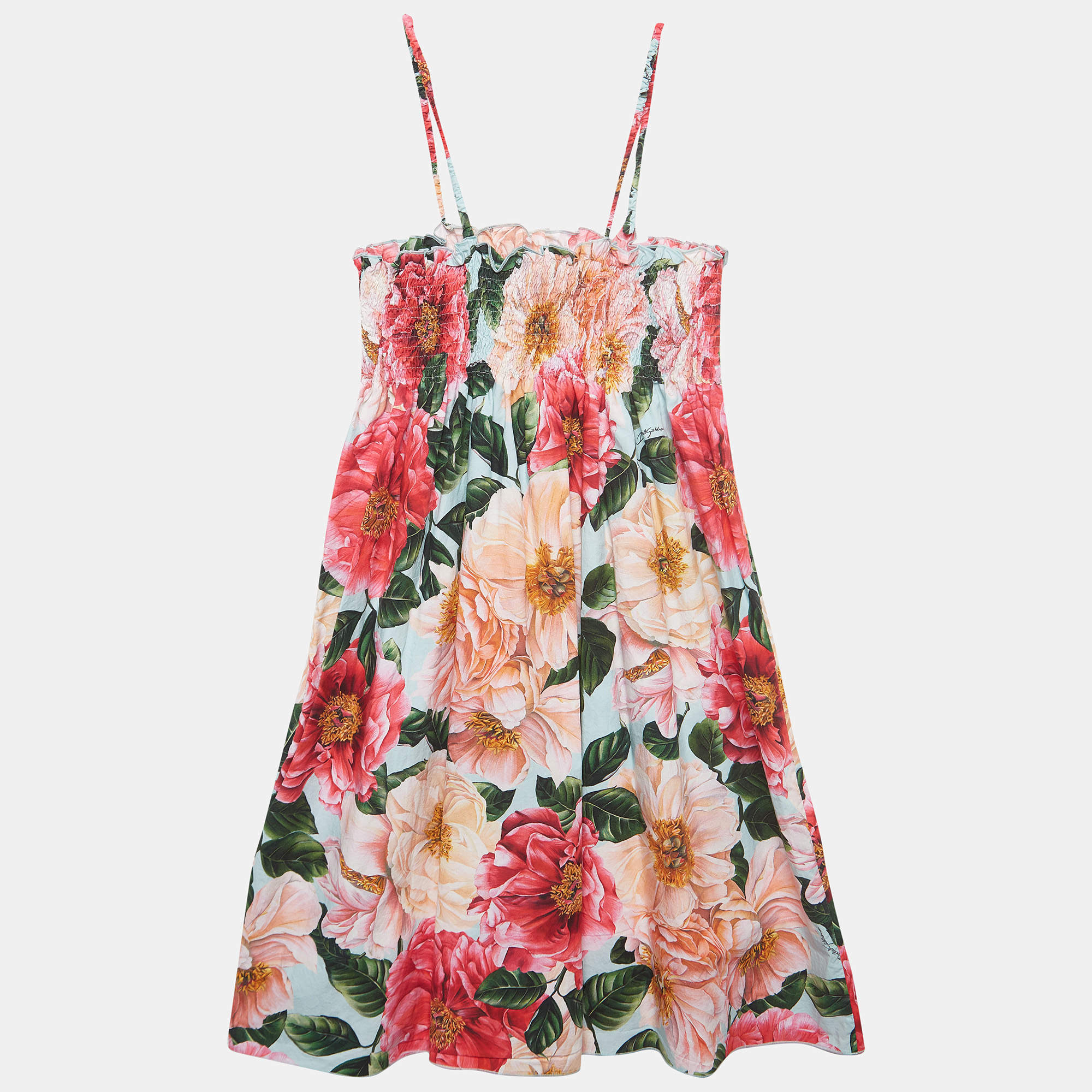 Dolce & Gabbana Blue/Multicolor Floral Printed Cotton Poplin Dress (11-12 Yrs)
