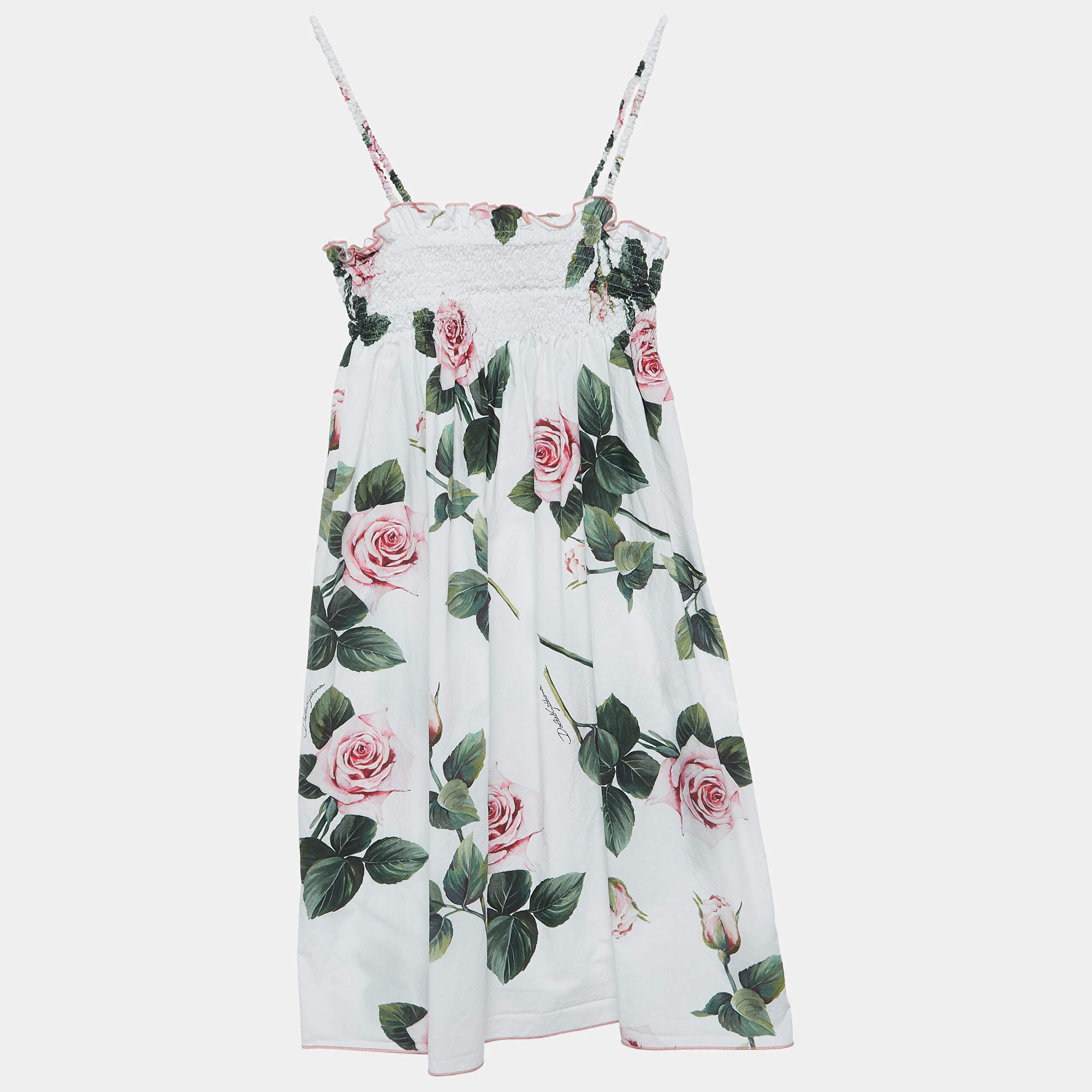 Dolce & Gabbana White Floral Printed Cotton Poplin Dress (11-12 Yrs)