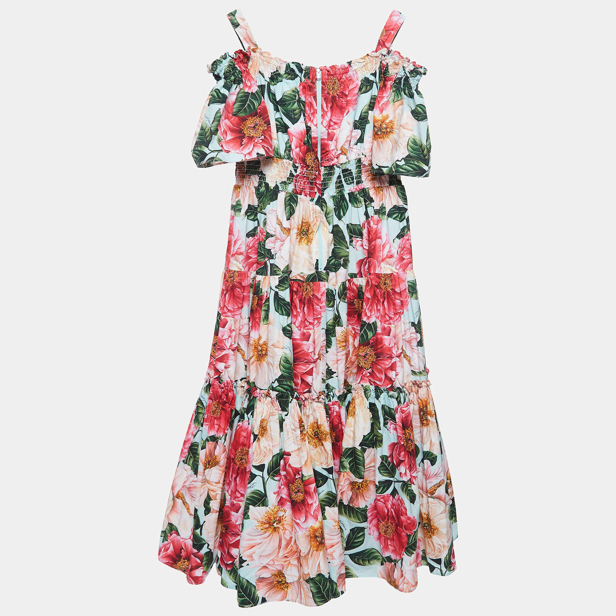 Dolce & Gabbana Blue/Multicolor Floral Printed Cotton Poplin Dress (11-12 Yrs)