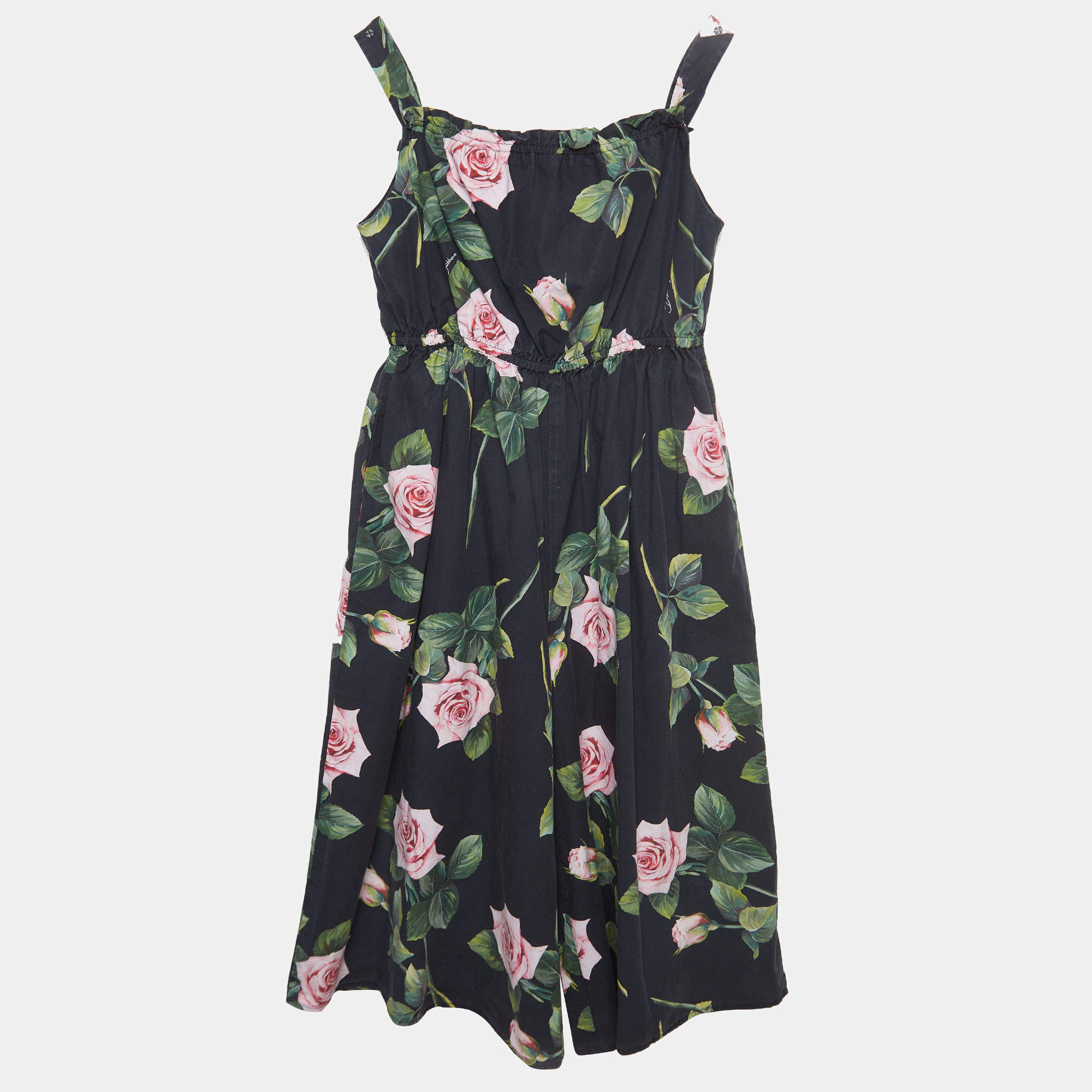Dolce & Gabbana Black Rose Print Cotton Poplin Jumpsuit (11-12 Yrs)