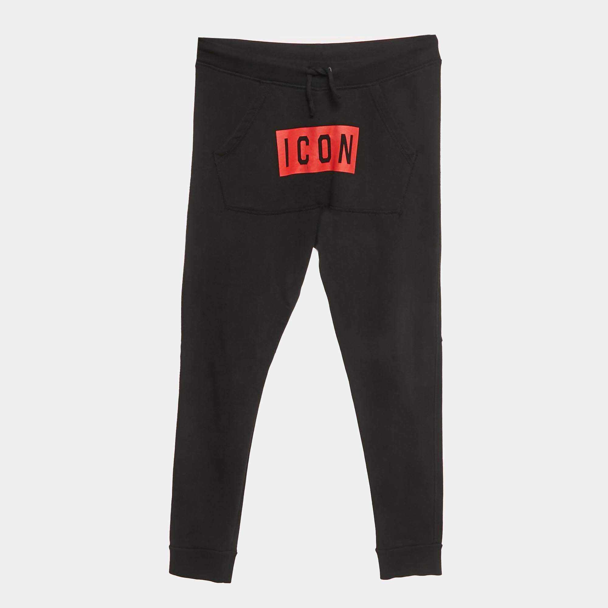 Pre Owned Dsquared2 Black Logo Print Cotton Joggers 16Yrs