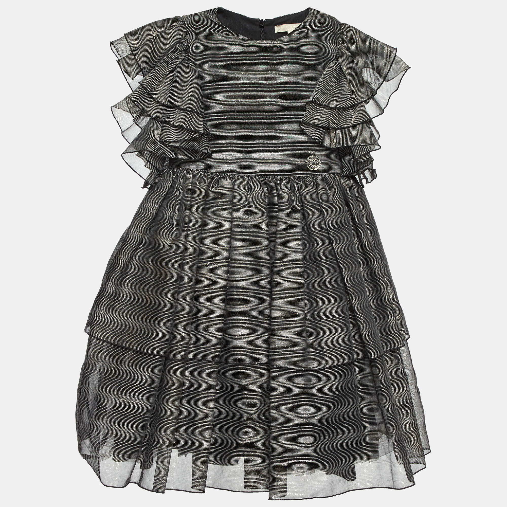 Elie Saab Kids Black Lurex Mesh Flared Dress 6 Yrs