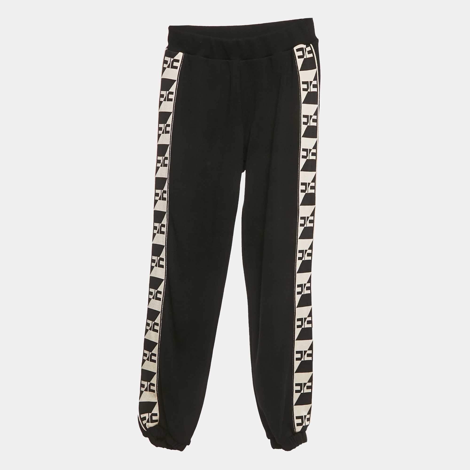 Pre Owned Elisabetta Franchi Kids Black Logo Side Stretch Knit Joggers 12 Yrs 