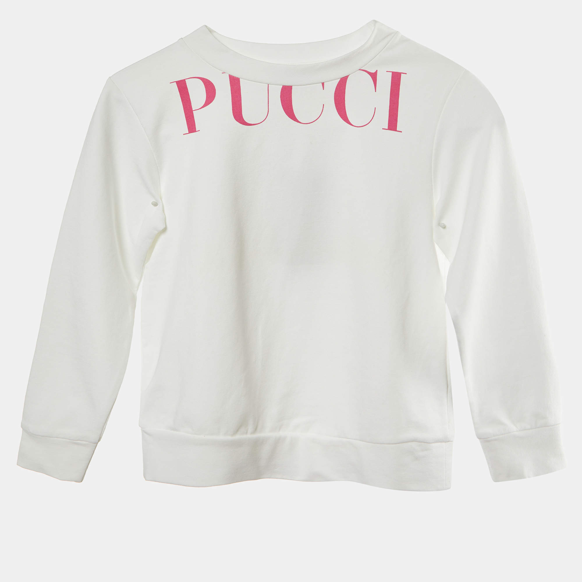 Emilio Pucci White Logo Printed Cotton Knit Sweatshirt 4 yrs
