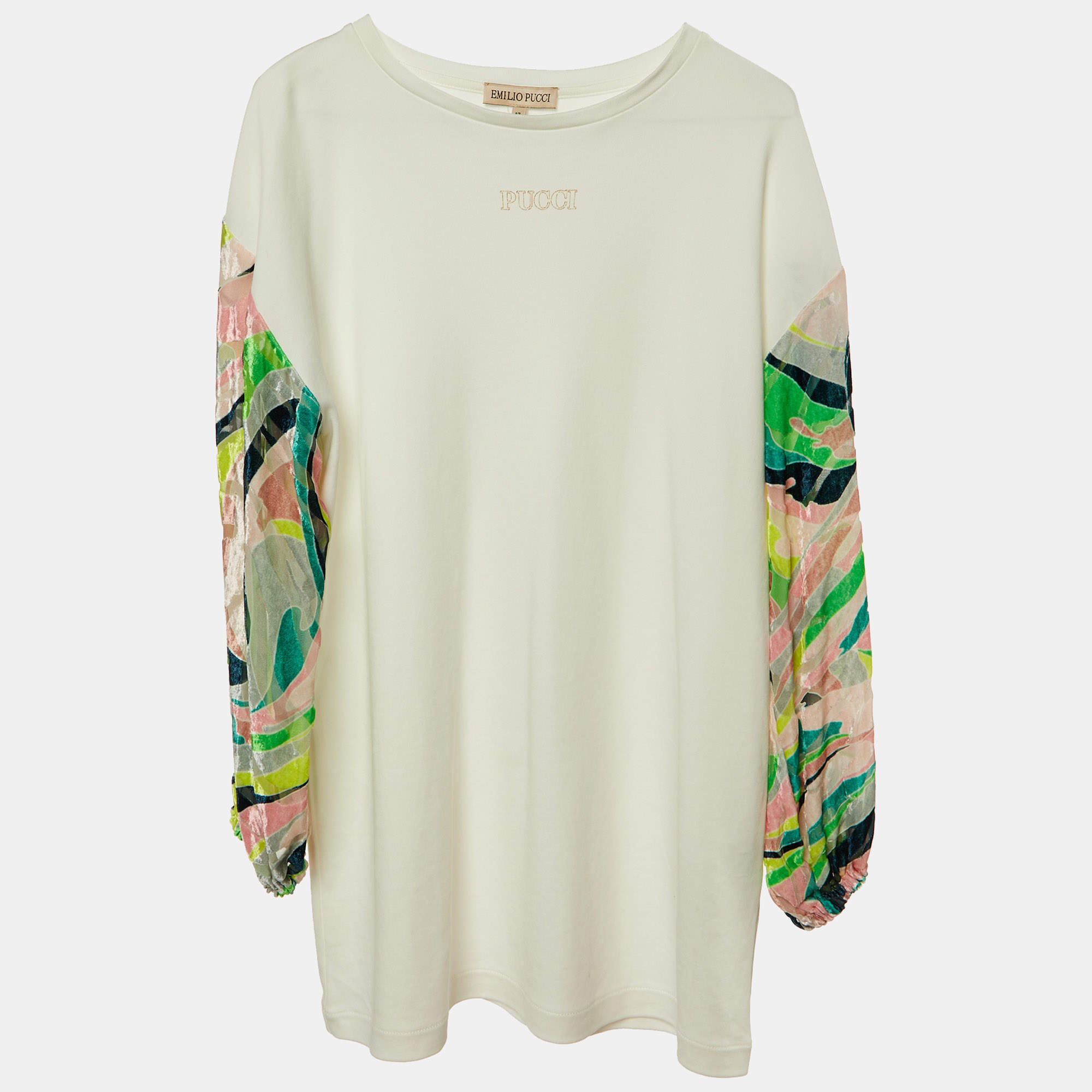Emilio Pucci Kids White Cotton Vetrate Sleeve Shift Dress Size 12Yrs