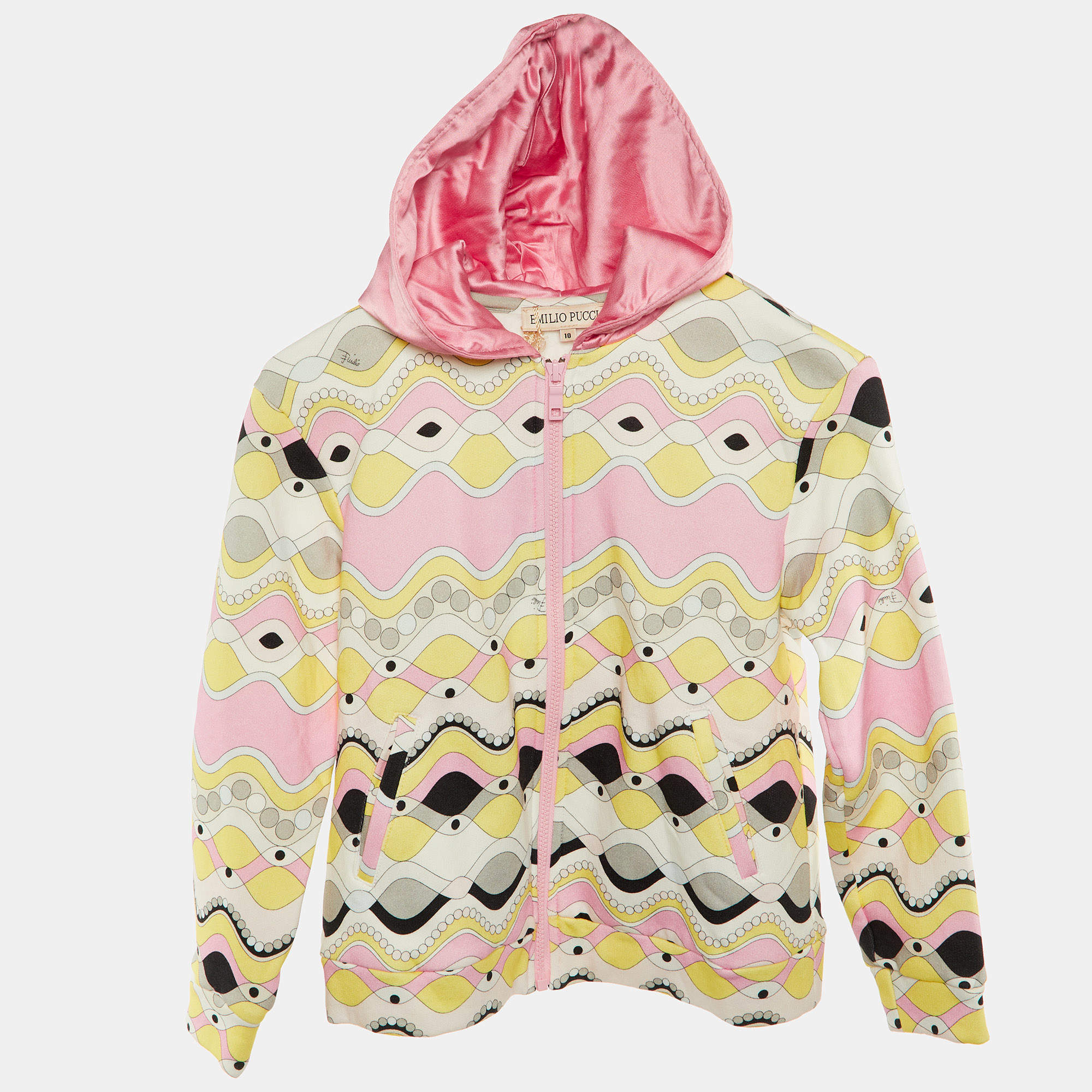 Emilio Pucci Kids Pink Printed Cotton Hooded Jacket Size 10 Yrs