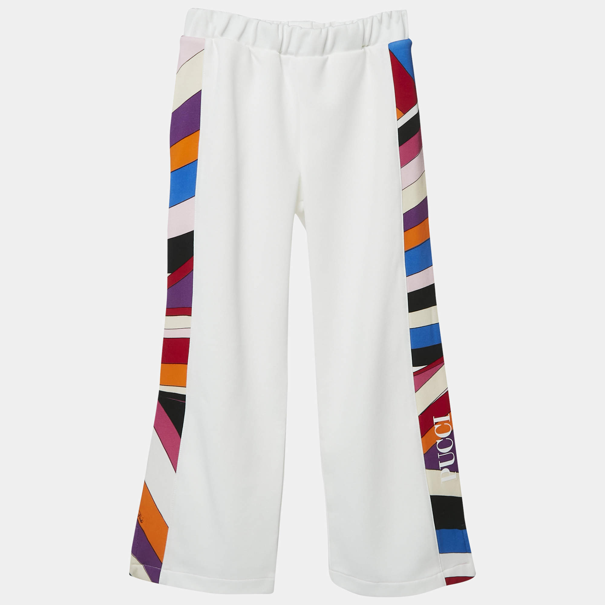 Emilio Pucci Kids White Logo Print Jersey Contrast Trimmed Pants 6 Yrs